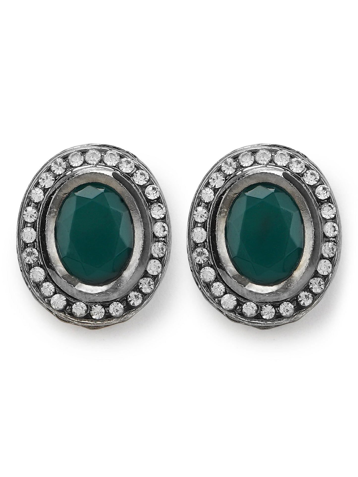 Silver-Plated Oval Kundan Studded Studs Earrings - Ruby Raang - Swadesiicart