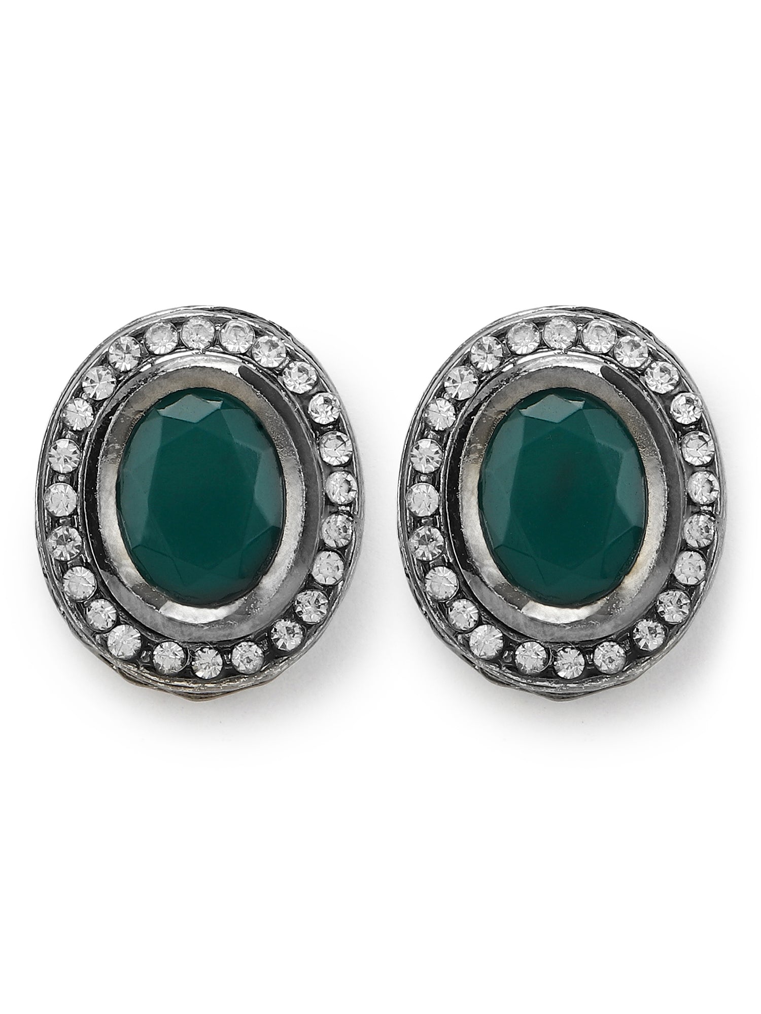 Silver-Plated Oval Kundan Studded Studs Earrings - Ruby Raang - Swadesiicart