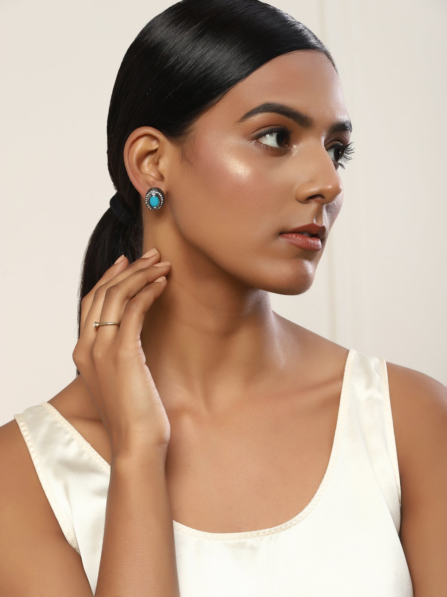 Blue Circular Studs Earrings - Ruby Raang | Swadesiicart
