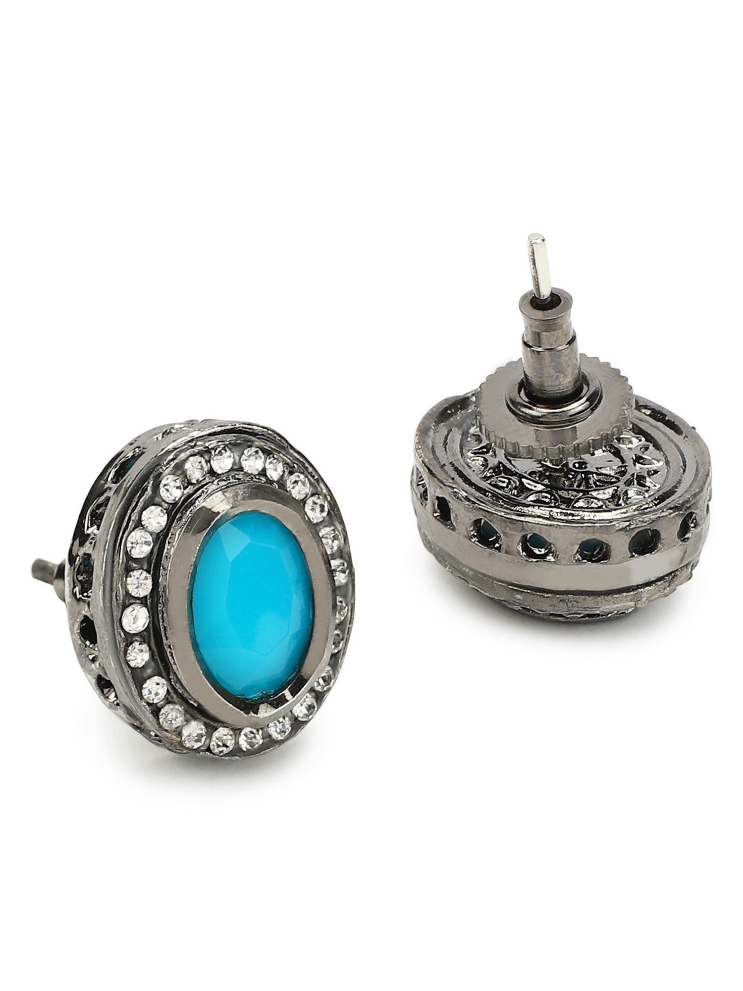 Blue Circular Studs Earrings - Ruby Raang | Swadesiicart