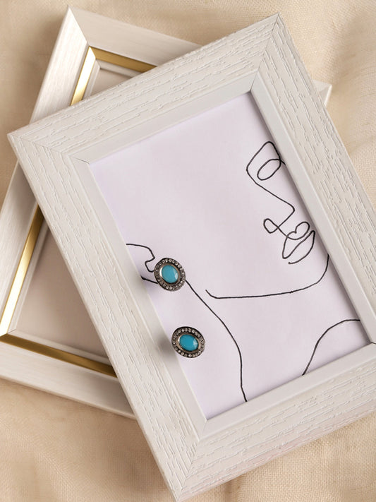 Blue Circular Studs Earrings - Ruby Raang | Swadesiicart