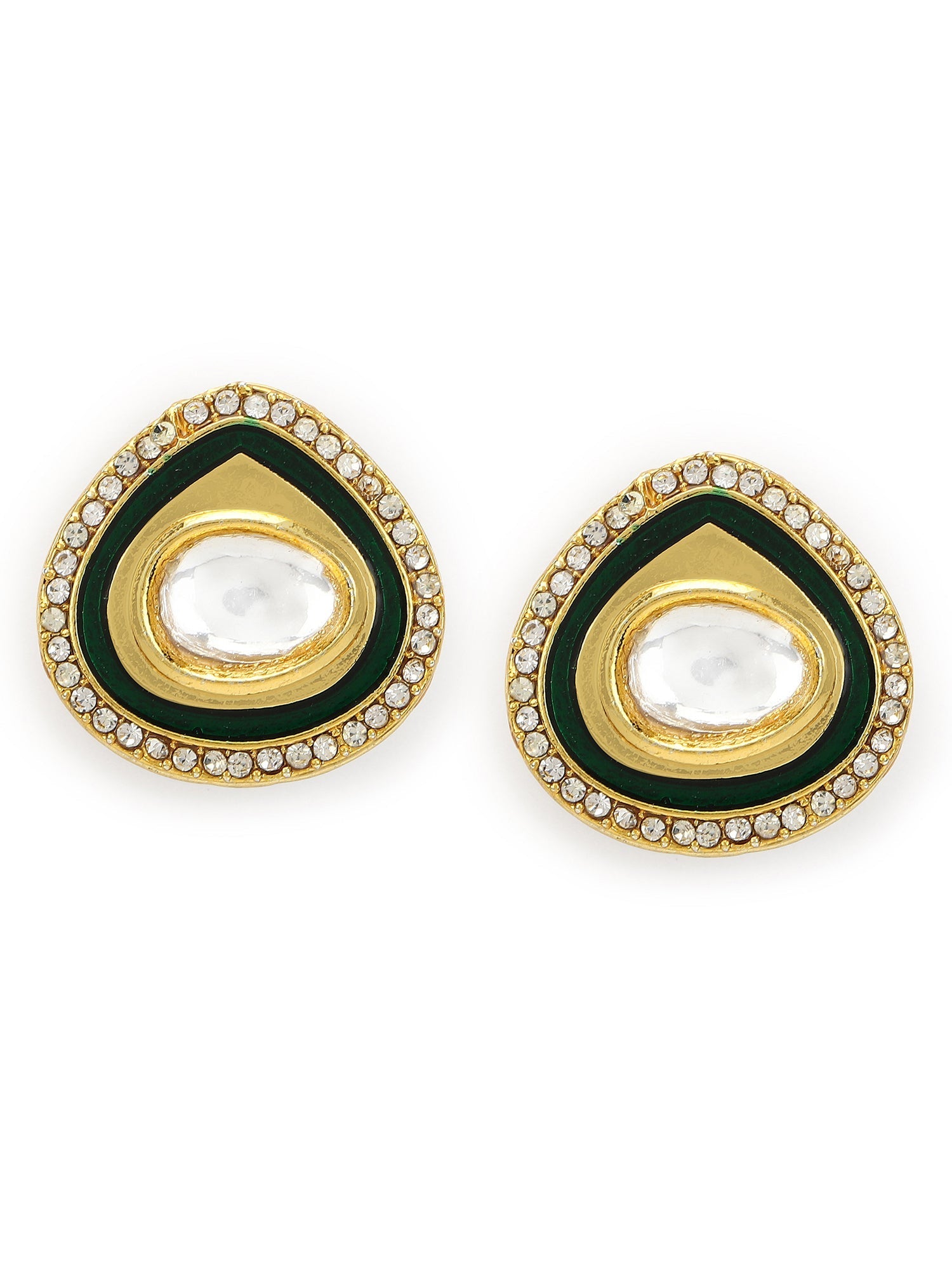 Gold-Polished Teardrop Kundan Studs Earrings - Ruby Raang - Swadesiicart