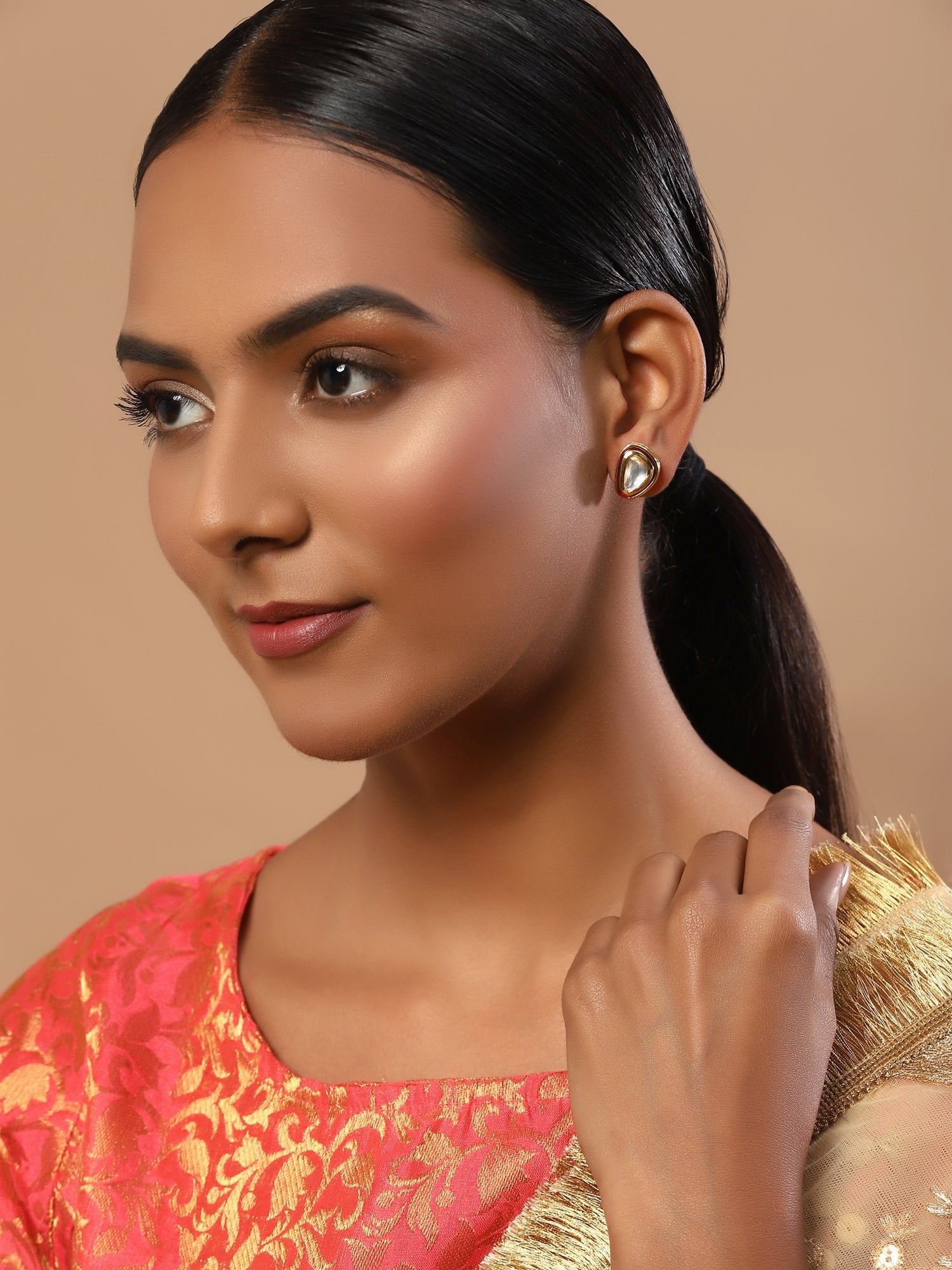 Red Circular Studs Earrings - Ruby Raang - Swadesiicart