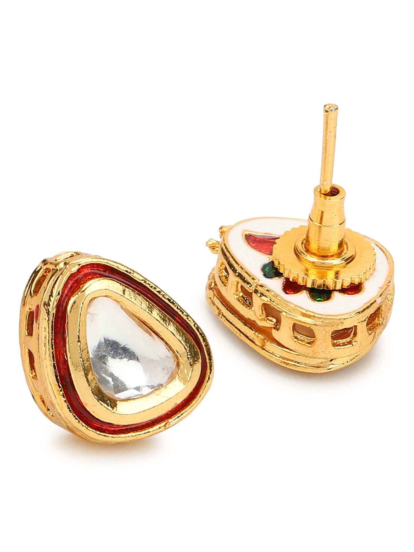 Red Circular Studs Earrings - Ruby Raang - Swadesiicart