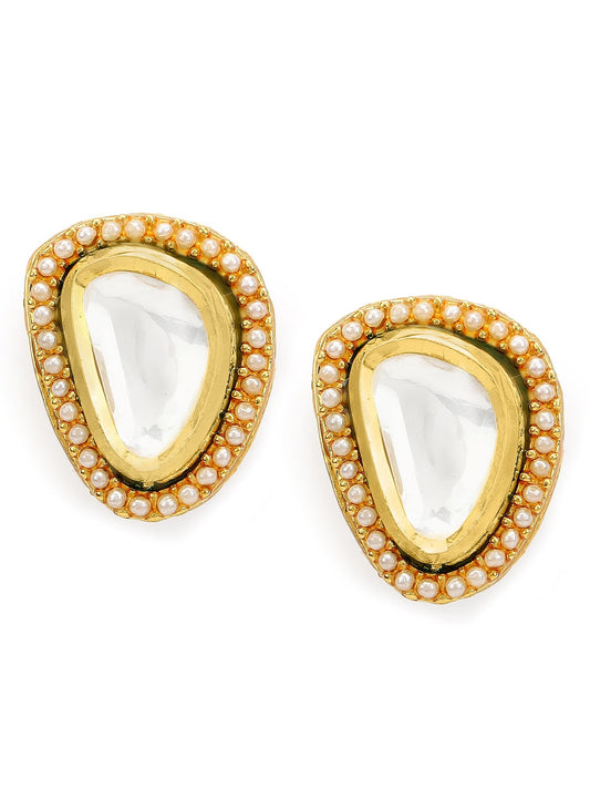 Gold-Polished Triangular Studs Earrings - Ruby Raang - Swadesiicart