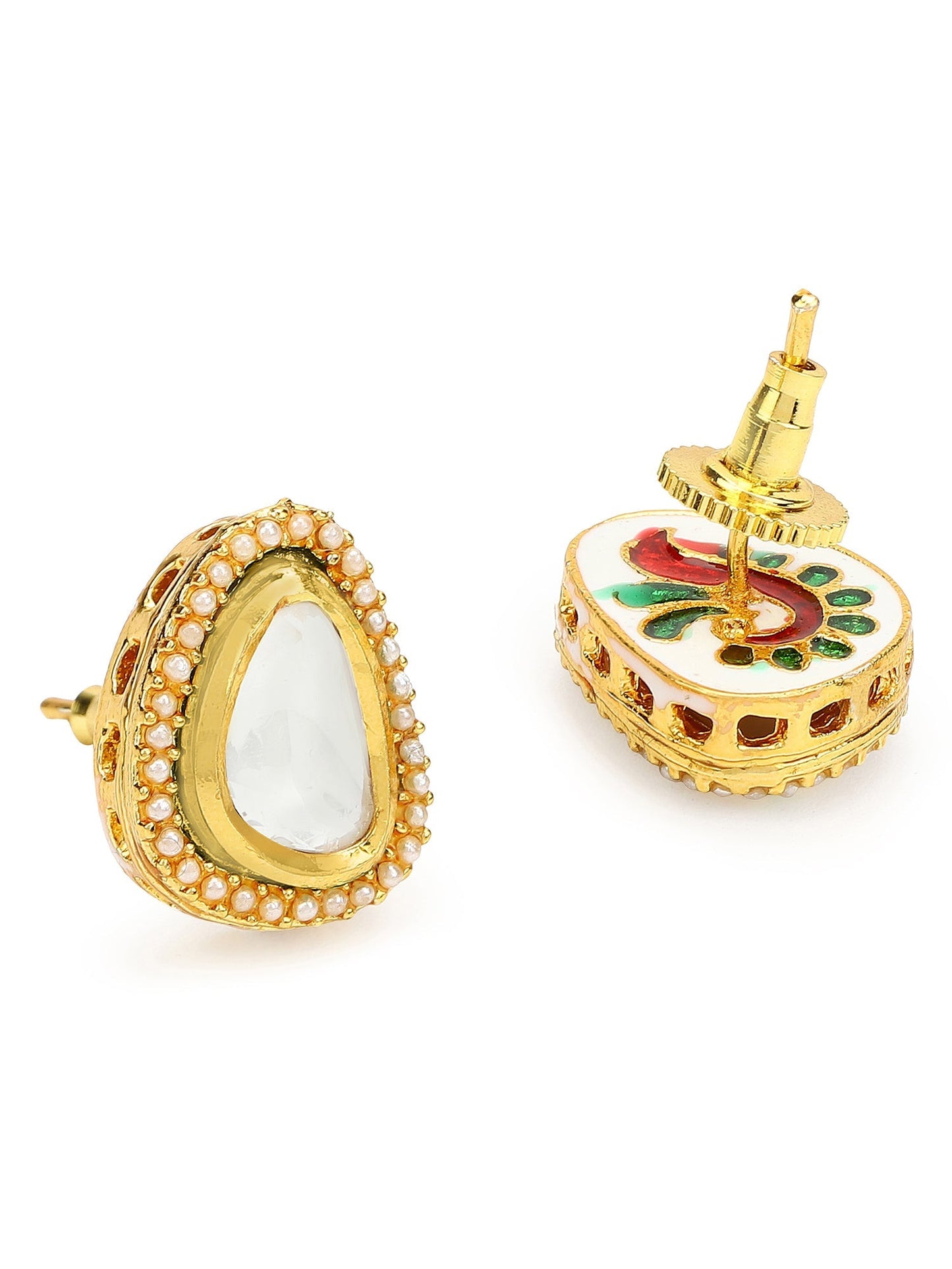 Gold-Polished Triangular Studs Earrings - Ruby Raang - Swadesiicart