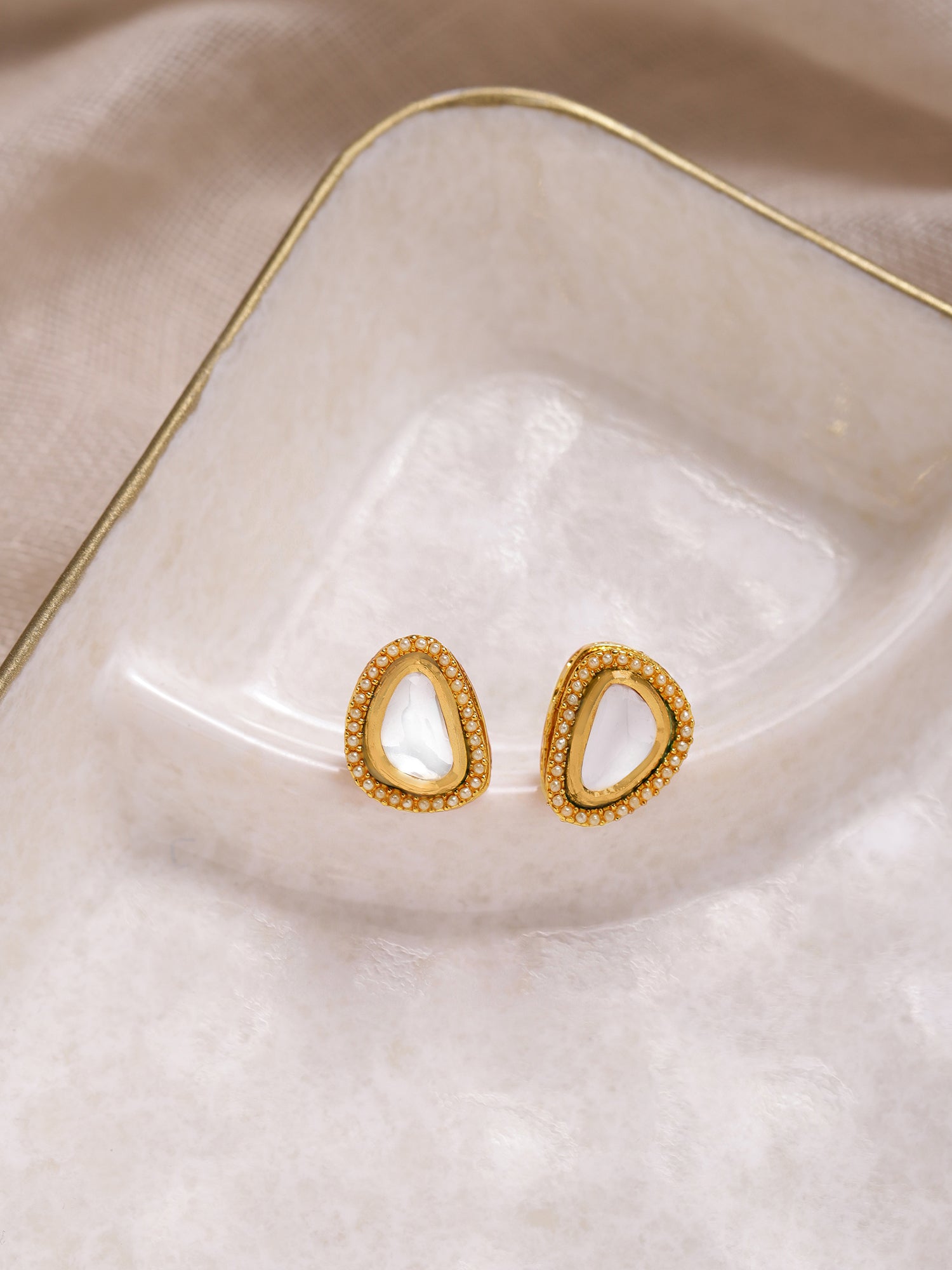 Gold-Polished Triangular Studs Earrings - Ruby Raang - Ruby Raang Studio