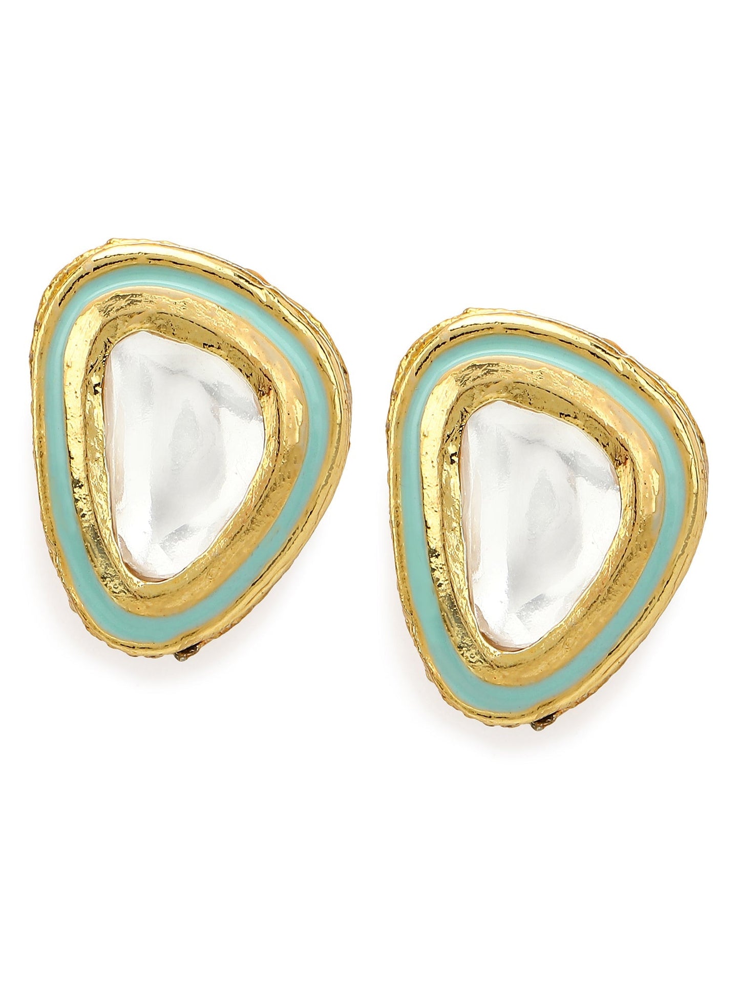 Gold-Polished Triangular Kundan Studded Studs Earrings - Ruby Raang - Swadesiicart