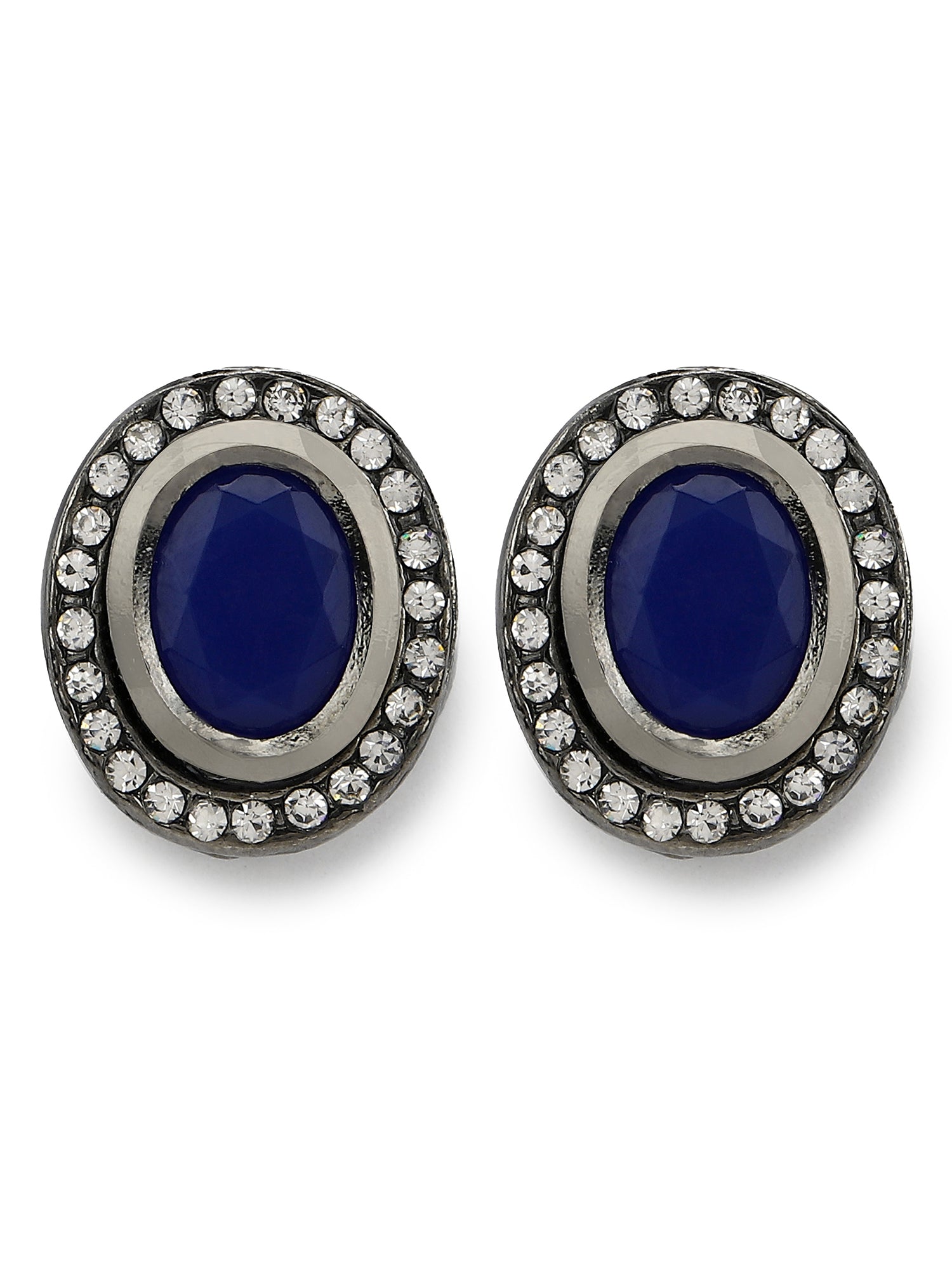 Silver-Plated Oval Kundan Studs Earrings - Ruby Raang - Swadesiicart