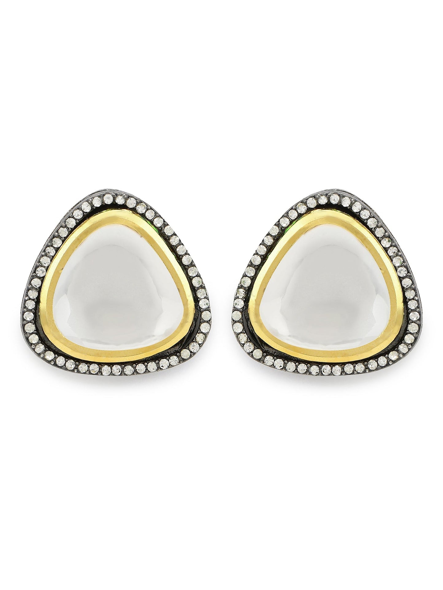 Silver-Plated Triangular Kundan Studded Studs Earrings - Ruby Raang - Swadesiicart