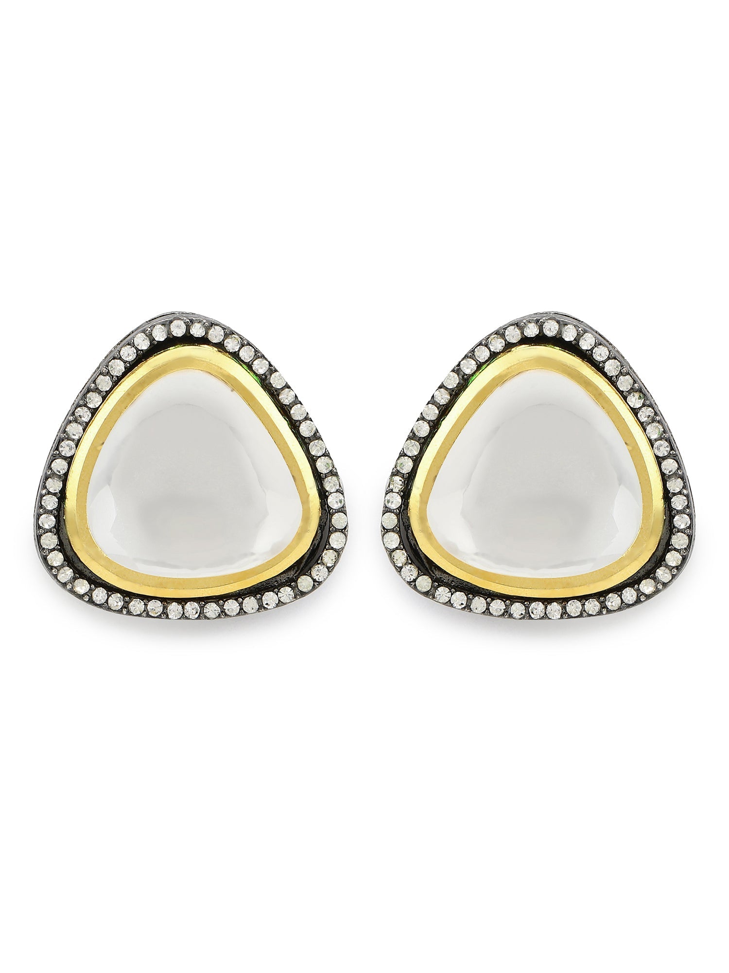 Silver-Plated Triangular Kundan Studded Studs Earrings - Ruby Raang - Swadesiicart