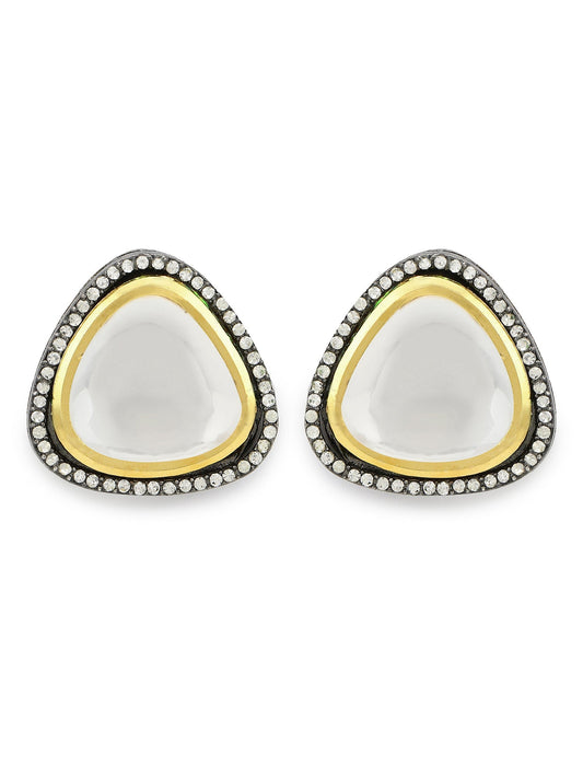 Silver-Plated Triangular Kundan Studded Studs Earrings - Ruby Raang - Swadesiicart