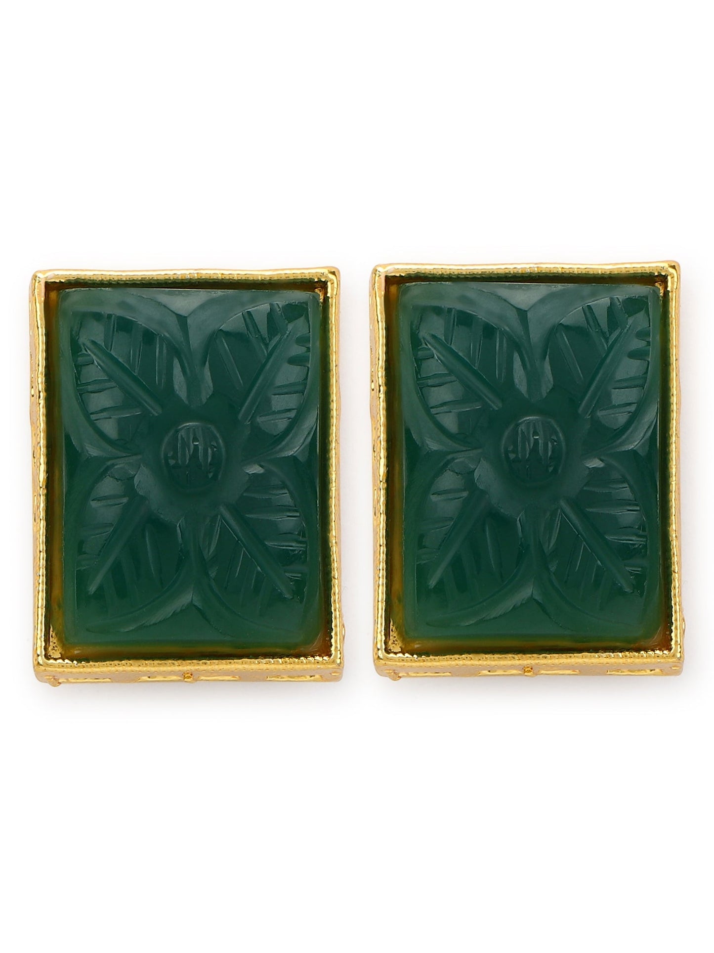 Green Square Studs Earrings - Ruby Raang - Swadesiicart