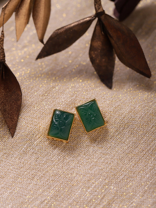 Green Square Studs Earrings - Ruby Raang - Ruby Raang Studio