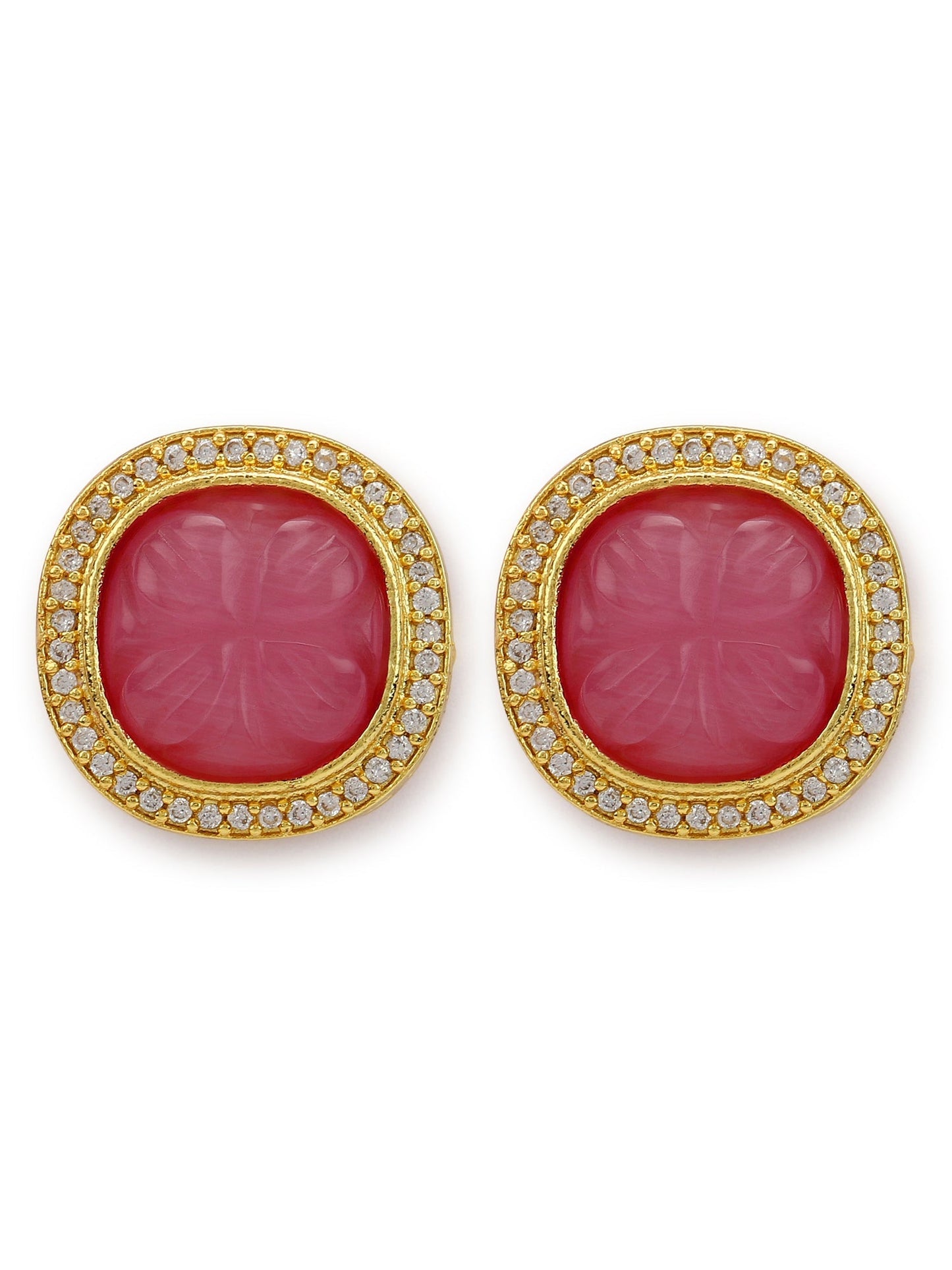 Women's Pink Circular Studs Earrings - Ruby Raang | Swadesiicart