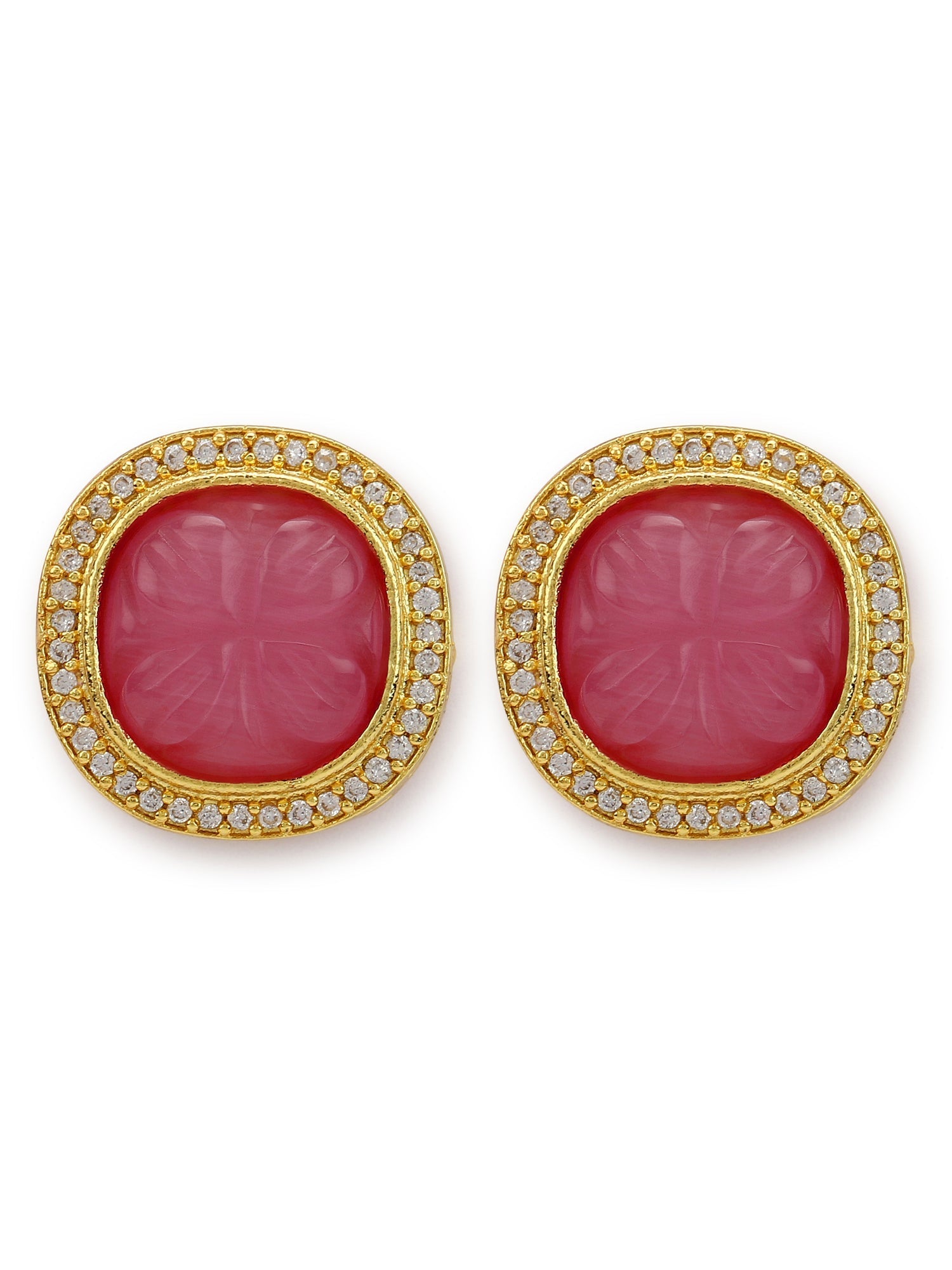 Women's Pink Circular Studs Earrings - Ruby Raang | Swadesiicart