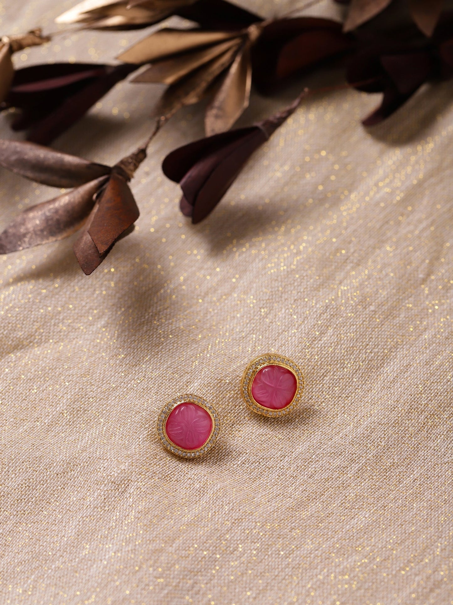 Women's Pink Circular Studs Earrings - Ruby Raang | Swadesiicart