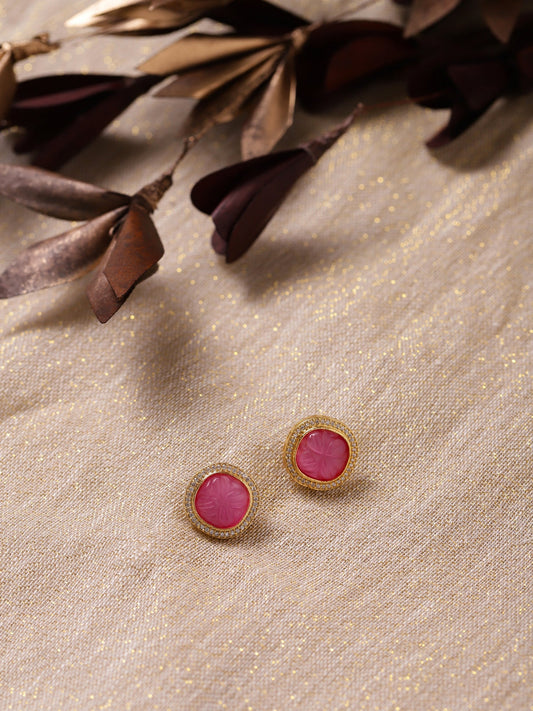 Women's Pink Circular Studs Earrings - Ruby Raang | Swadesiicart