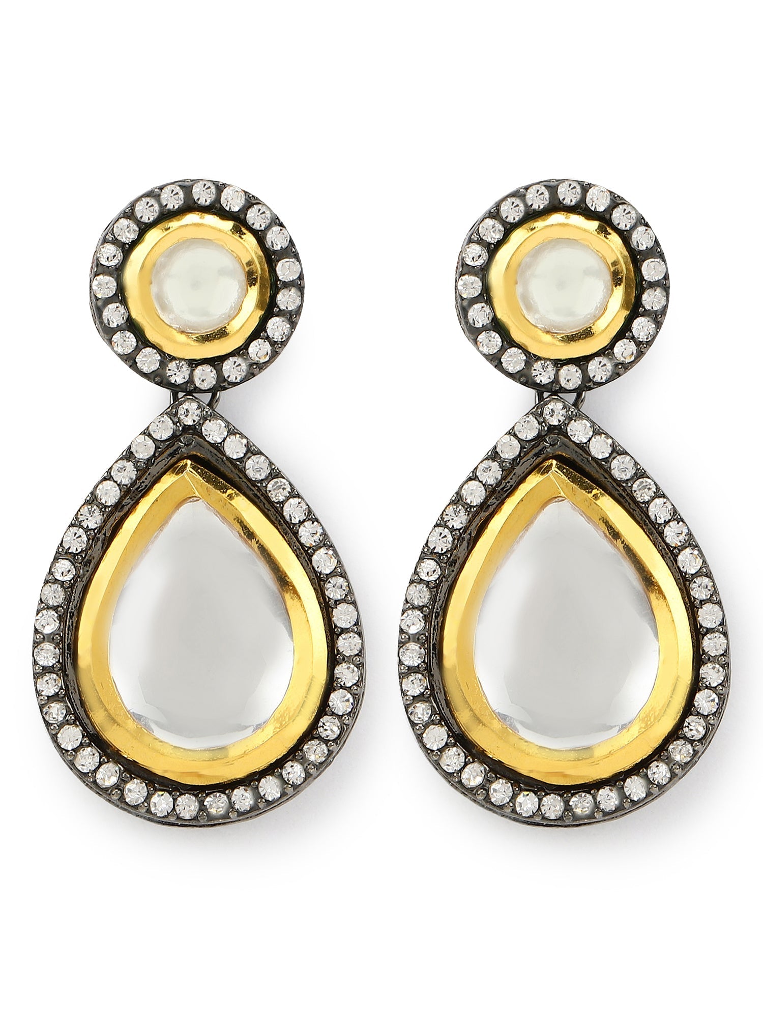 Silver-Plated Teardrop Shape Kundan Studded Drop Earrings - Ruby Raang - Swadesiicart