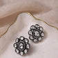 Black Silver-Plated Circular Kundan Studs Earrings - Ruby Raang - Ruby Raang Studio