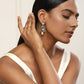 Green White Teardrop Shaped Drop Earrings - Ruby Raang - Swadesiicart