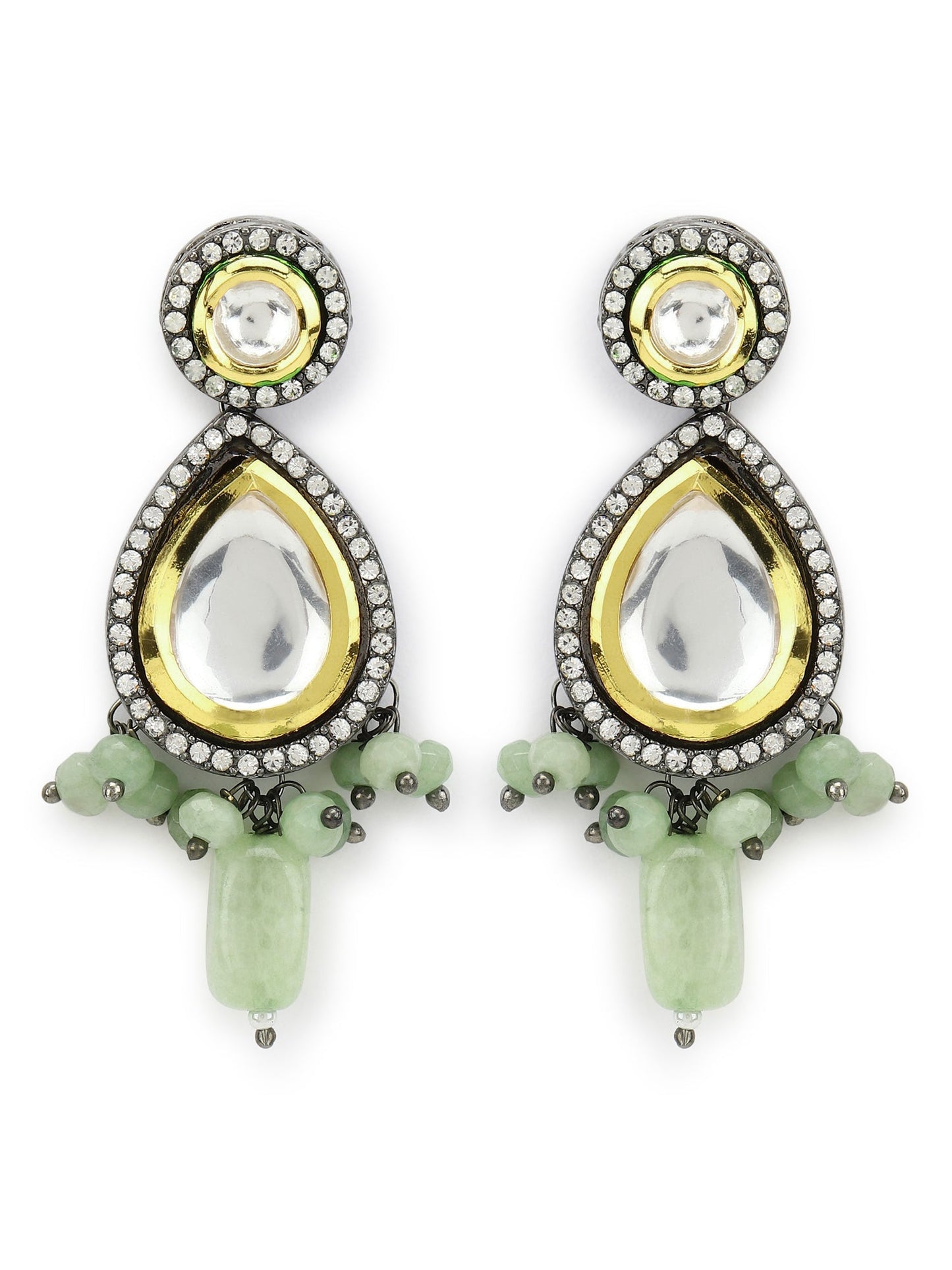 Green White Teardrop Shaped Drop Earrings - Ruby Raang - Swadesiicart