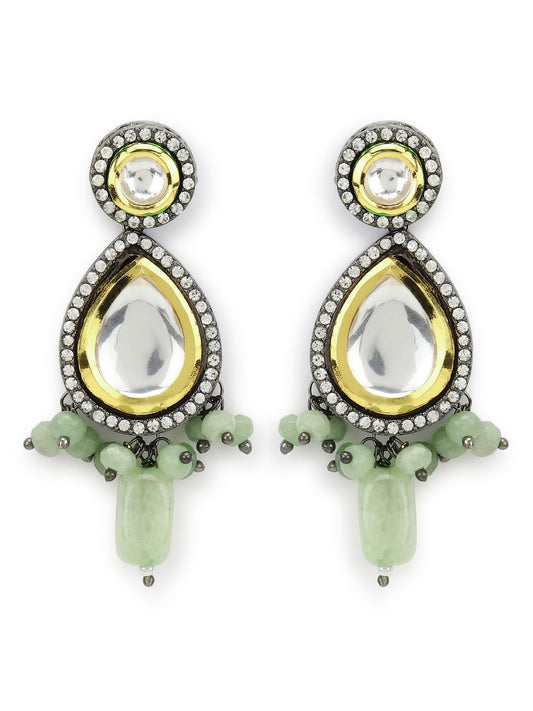 Green White Teardrop Shaped Drop Earrings - Ruby Raang - Swadesiicart