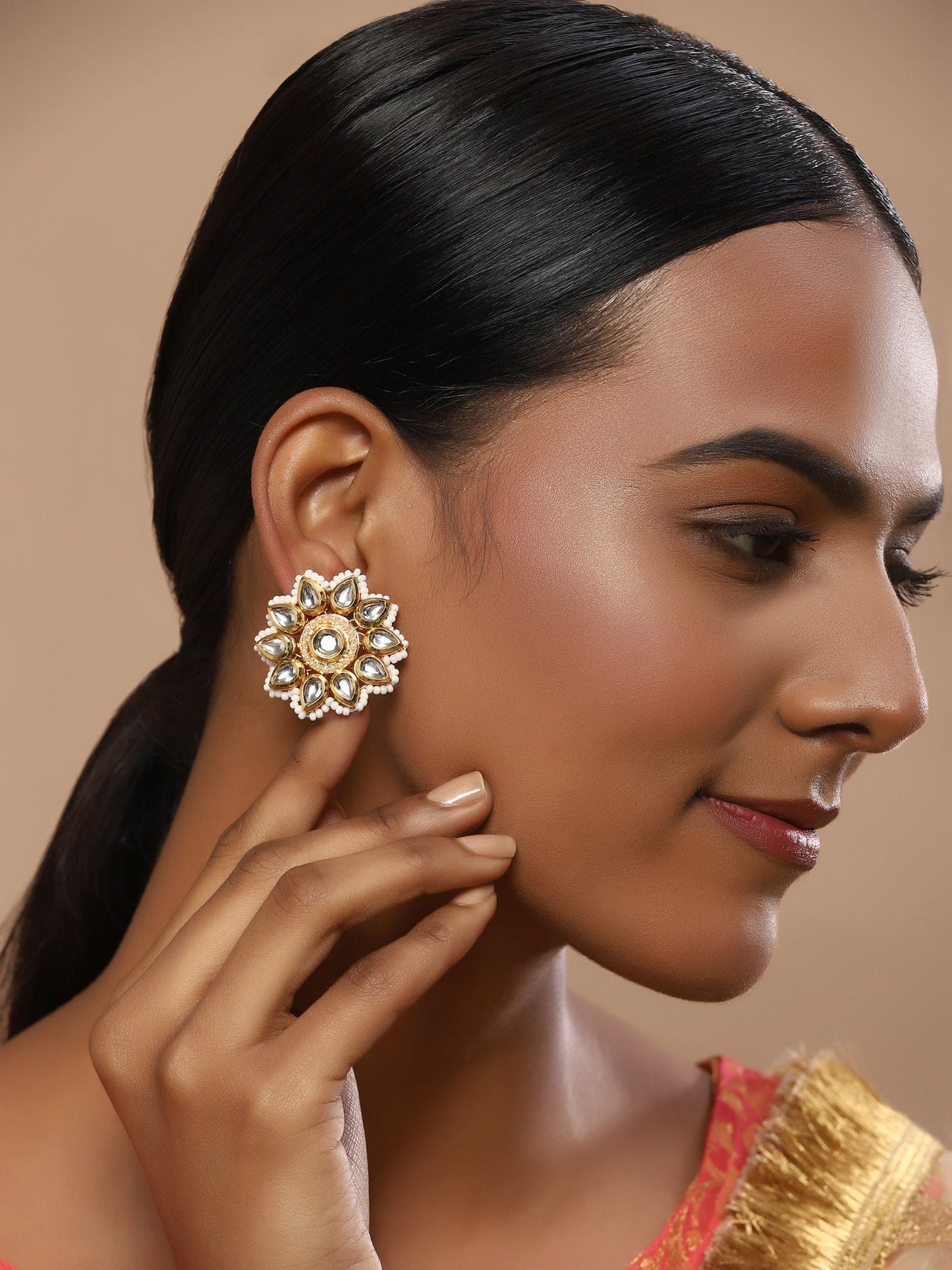 Gold-Toned Circular Studs Earrings - Ruby Raang - Swadesiicart