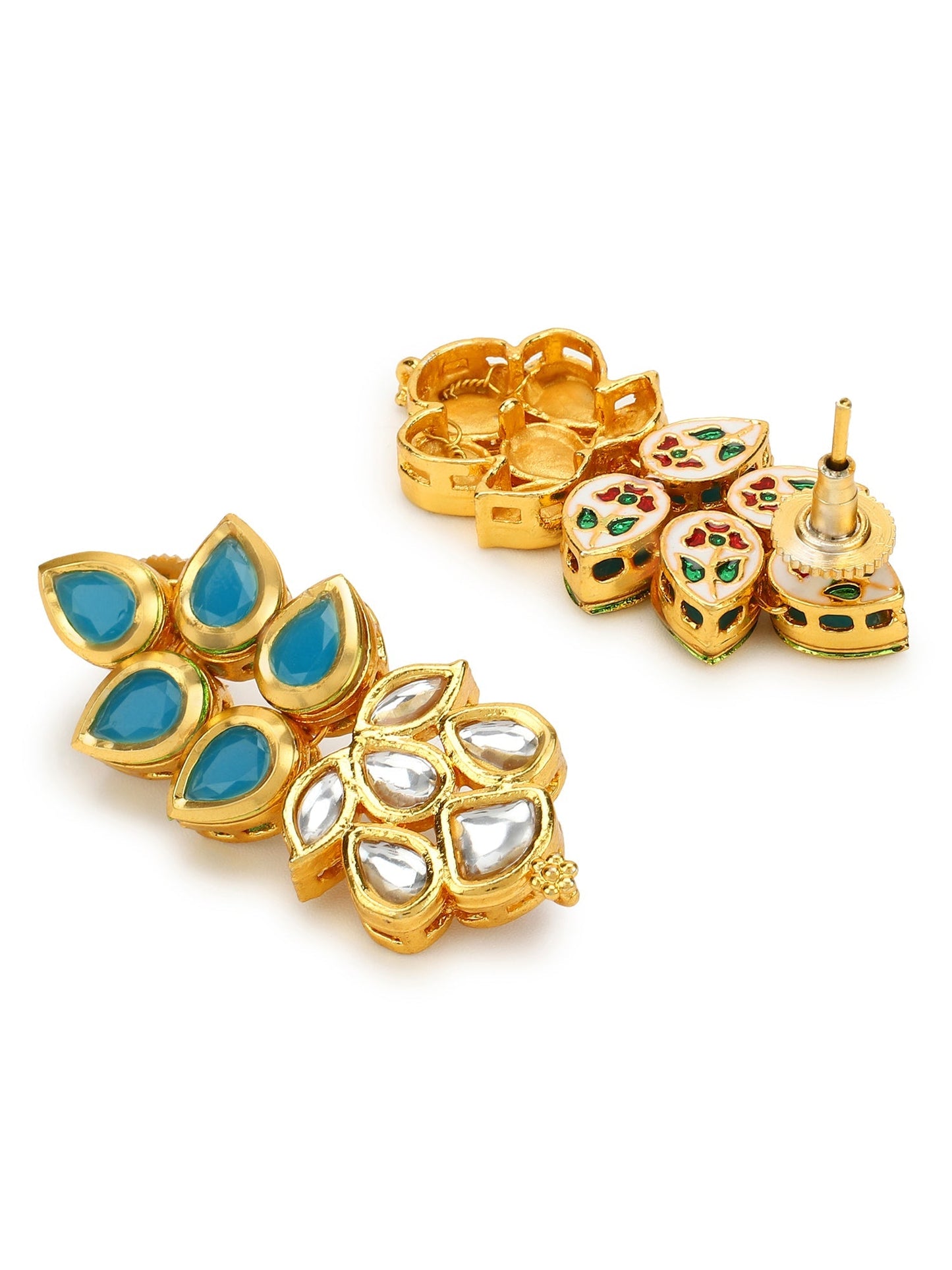 Gold-Toned Leaf Shaped Studs Earrings - Ruby Raang - Swadesiicart