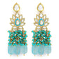 Gold-Polished Turquoise Blue Kundan Studded Classic Drop Earrings - Ruby Raang | Swadesiicart