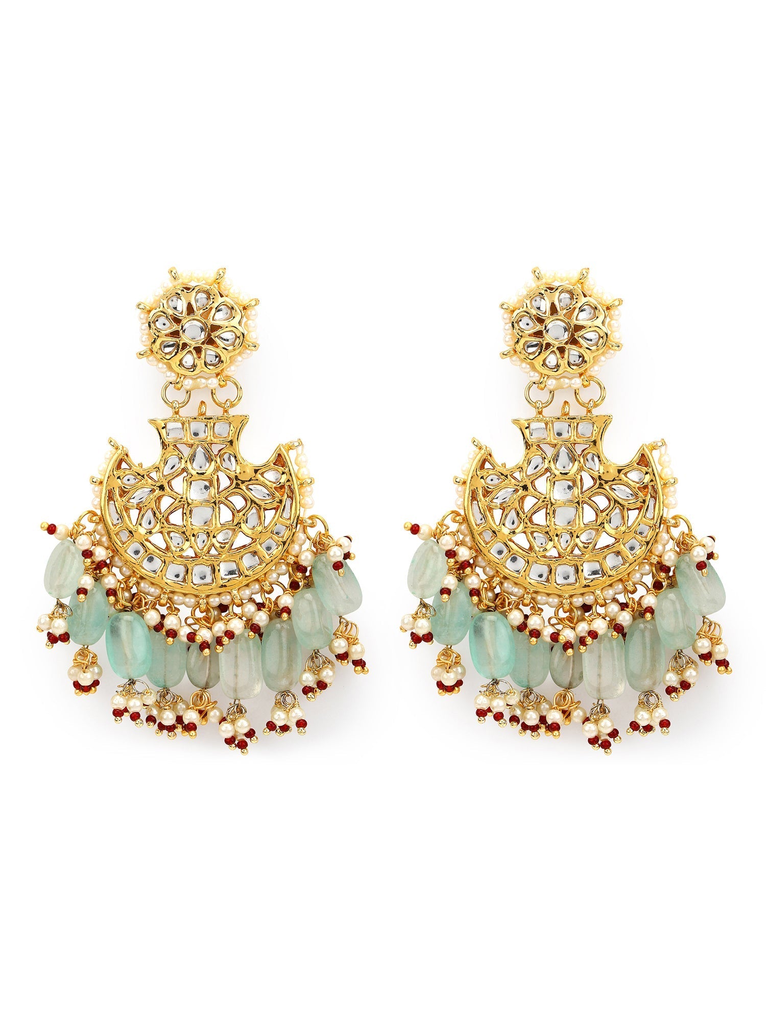 Gold-Polished Classic Kundan Studded Chandbalis Earrings - Ruby Raang - Swadesiicart