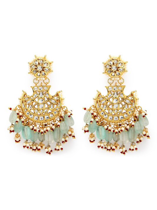 Gold-Polished Classic Kundan Studded Chandbalis Earrings - Ruby Raang - Swadesiicart