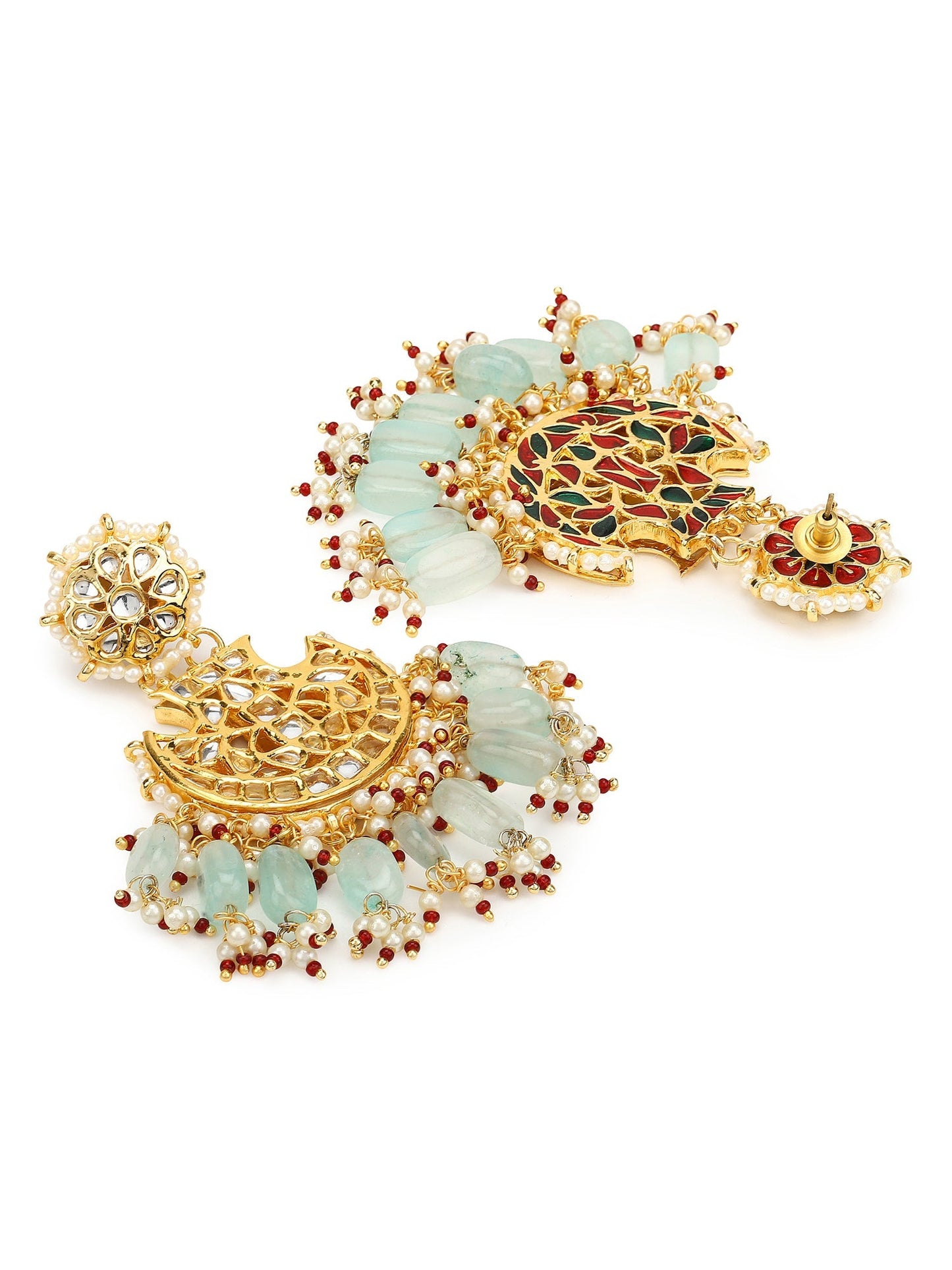 Gold-Polished Classic Kundan Studded Chandbalis Earrings - Ruby Raang - Swadesiicart