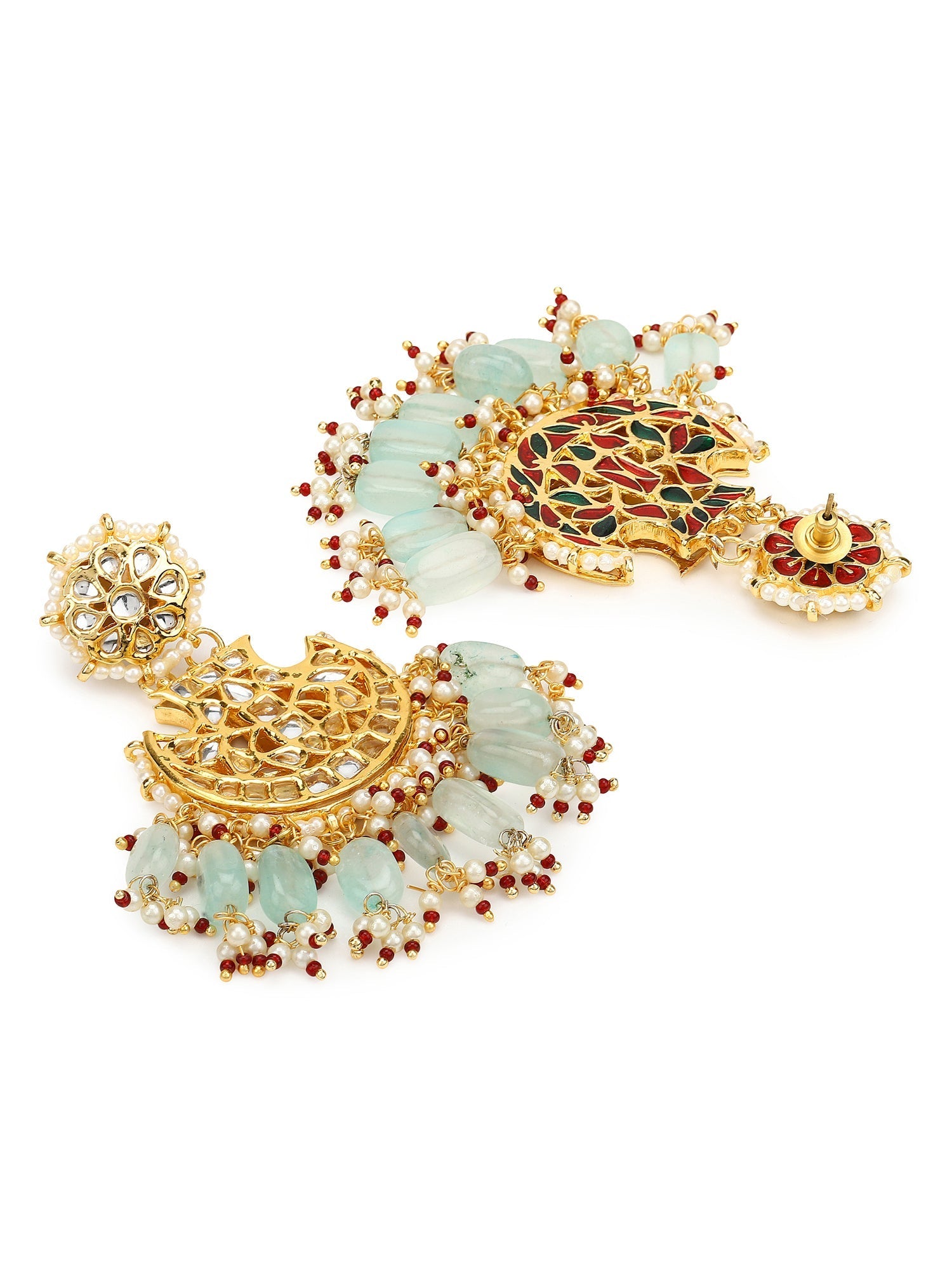 Gold-Polished Classic Kundan Studded Chandbalis Earrings - Ruby Raang - Swadesiicart