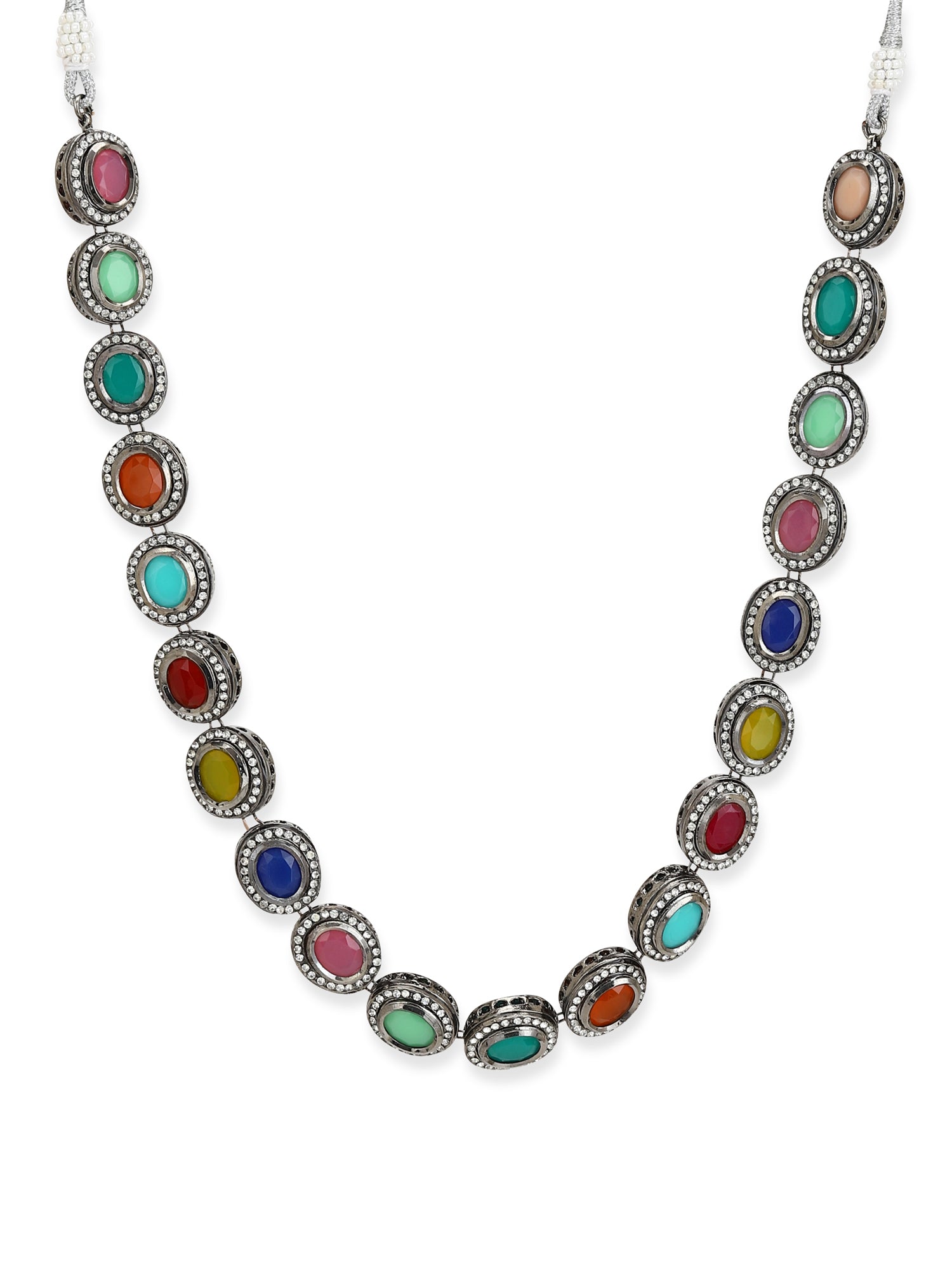 Multicoloured Brass Silver-Plated Handcrafted Necklace - Ruby Raang | Swadesiicart