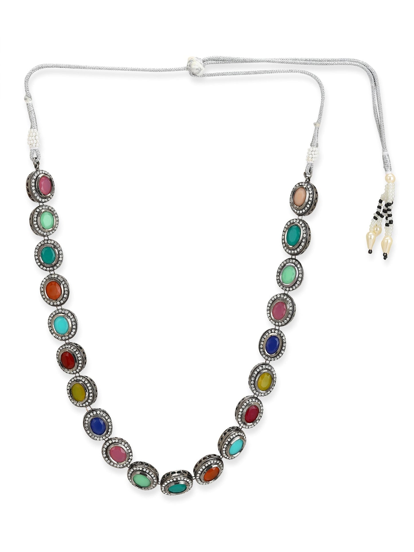 Multicoloured Brass Silver-Plated Handcrafted Necklace - Ruby Raang | Swadesiicart