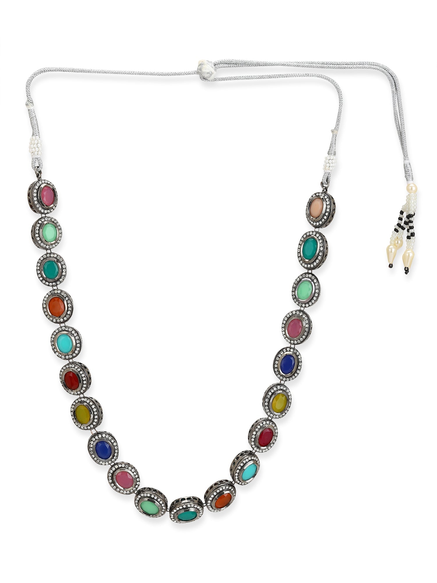 Multicoloured Brass Silver-Plated Handcrafted Necklace - Ruby Raang | Swadesiicart