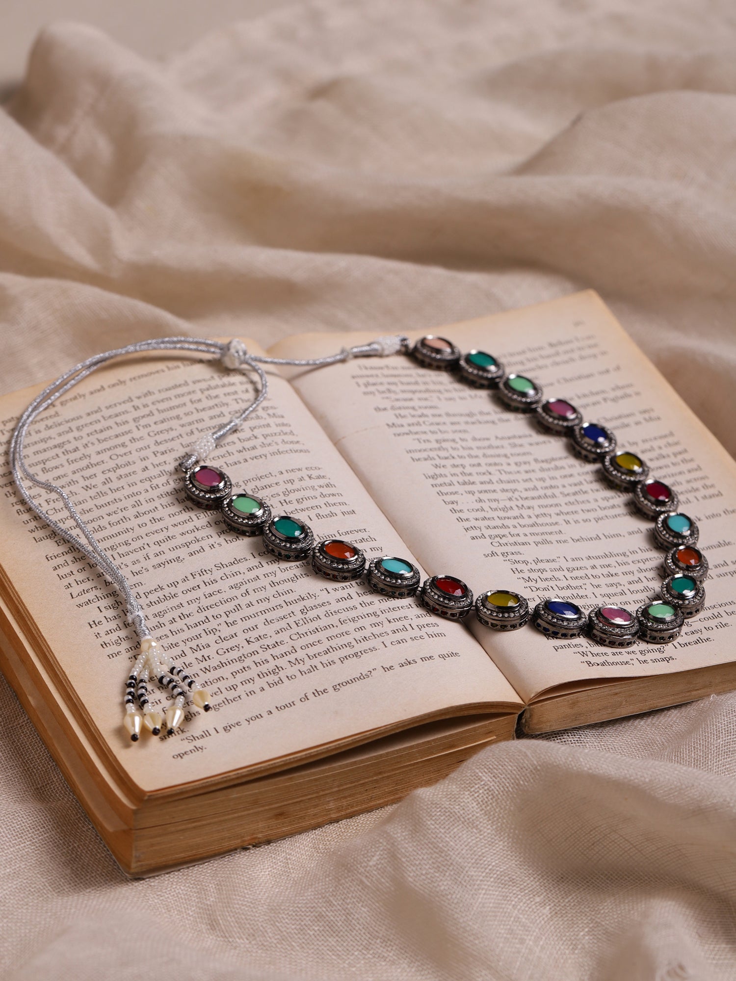 Multicoloured Brass Silver-Plated Handcrafted Necklace - Ruby Raang | Swadesiicart