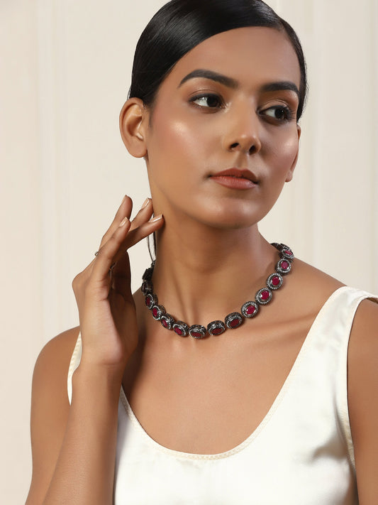 Silver-Plated Pink Kundan Studded Chain - Ruby Raang | Swadesiicart