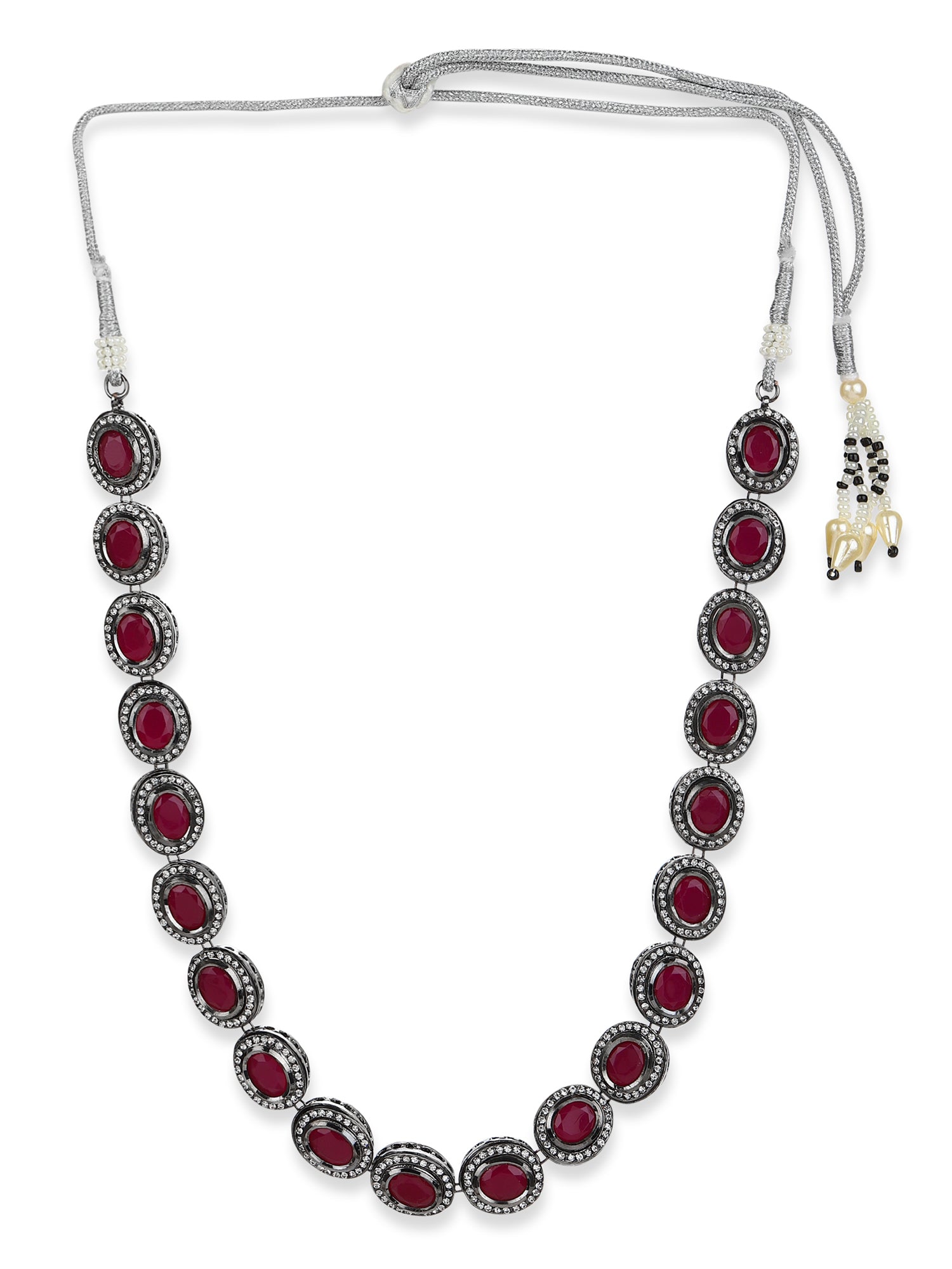 Silver-Plated Pink Kundan Studded Chain - Ruby Raang | Swadesiicart