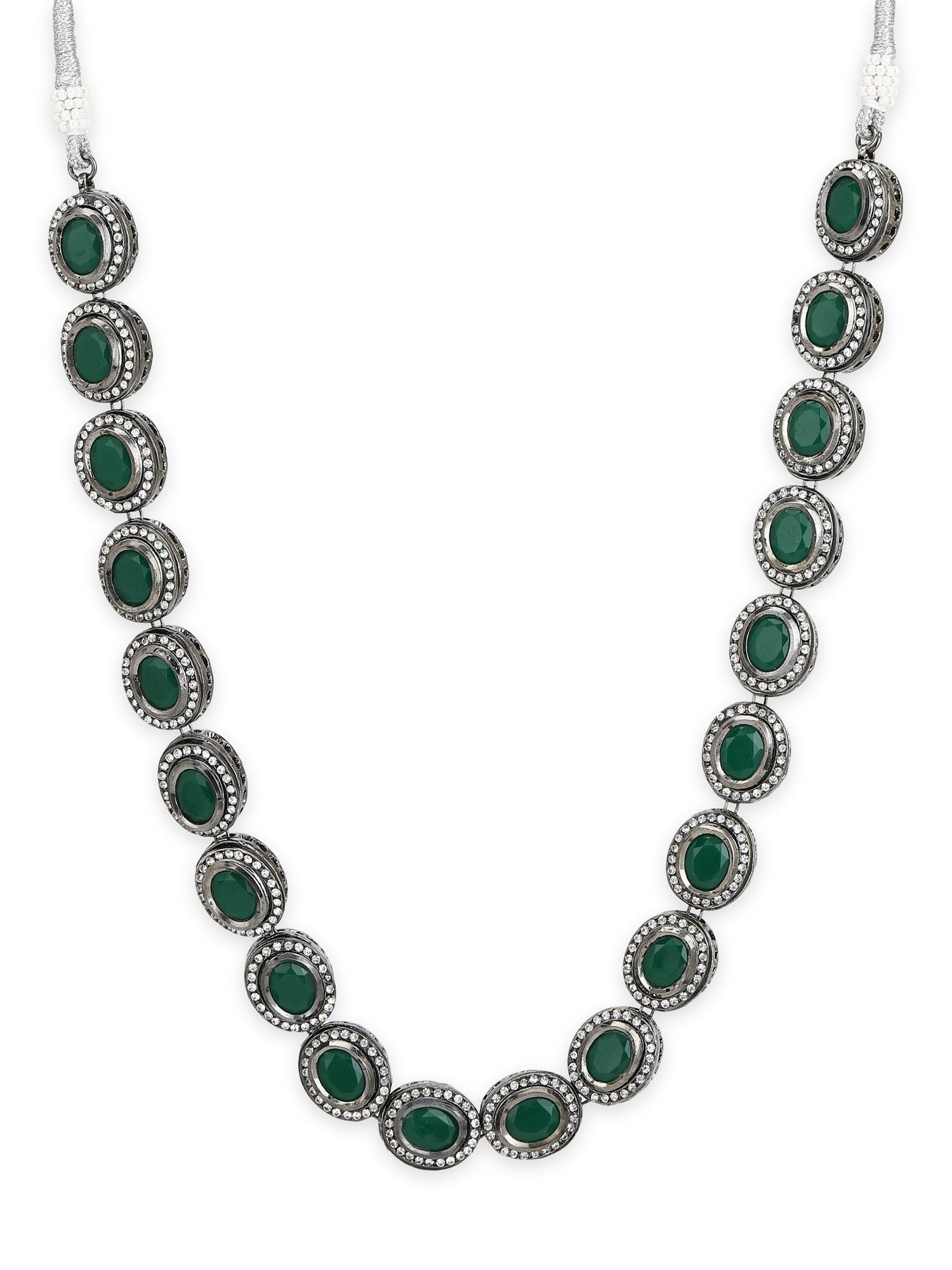 Green Silver-Toned Brass Silver-Plated Necklace - Ruby Raang | Swadesiicart