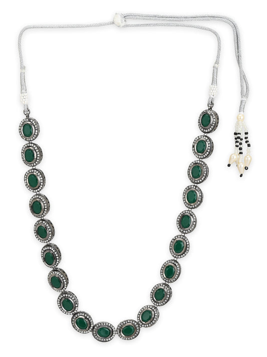 Green Silver-Toned Brass Silver-Plated Necklace - Ruby Raang | Swadesiicart