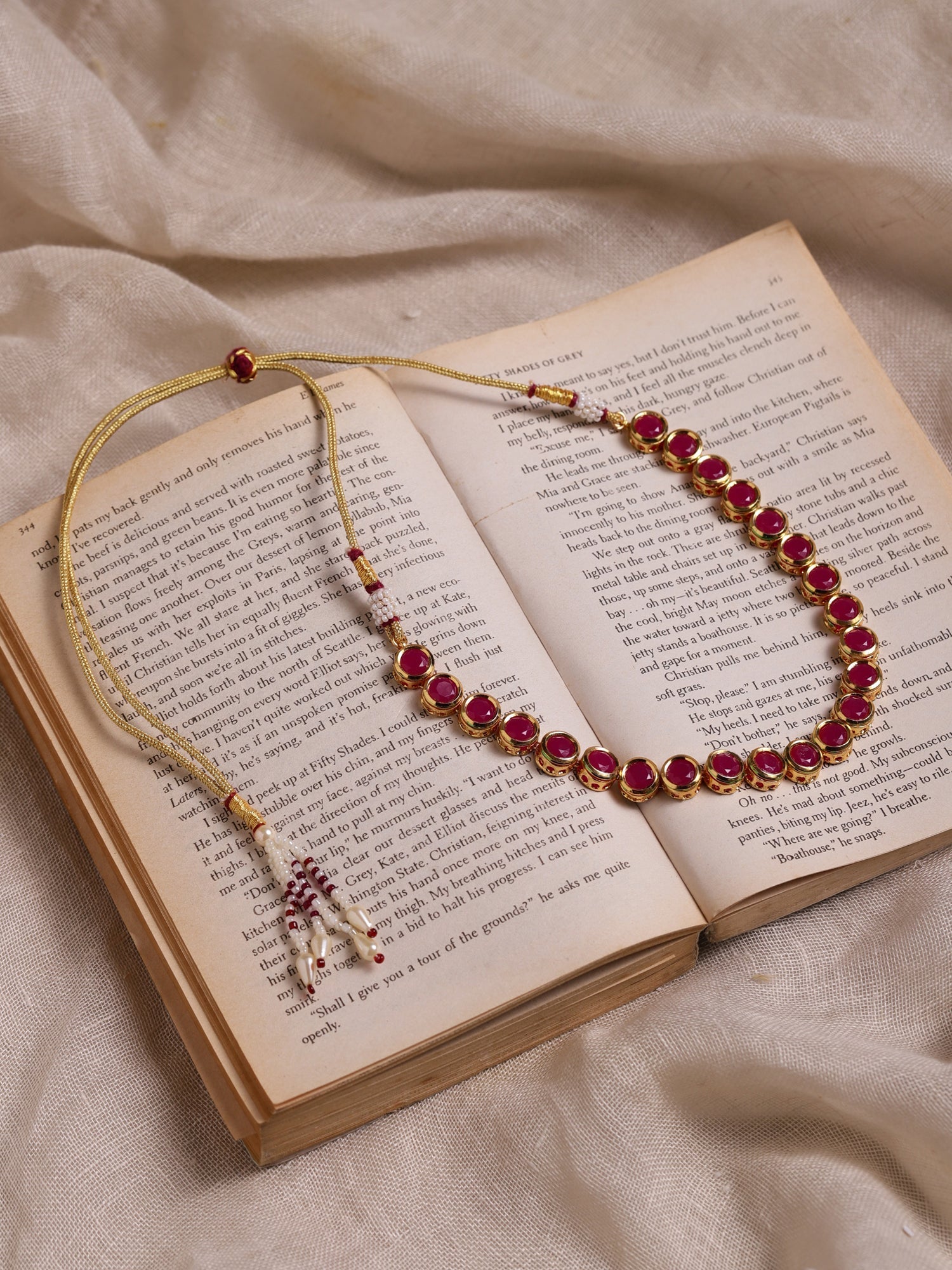 Pink Brass Gold-Polished Necklace - Ruby Raang | Swadesiicart