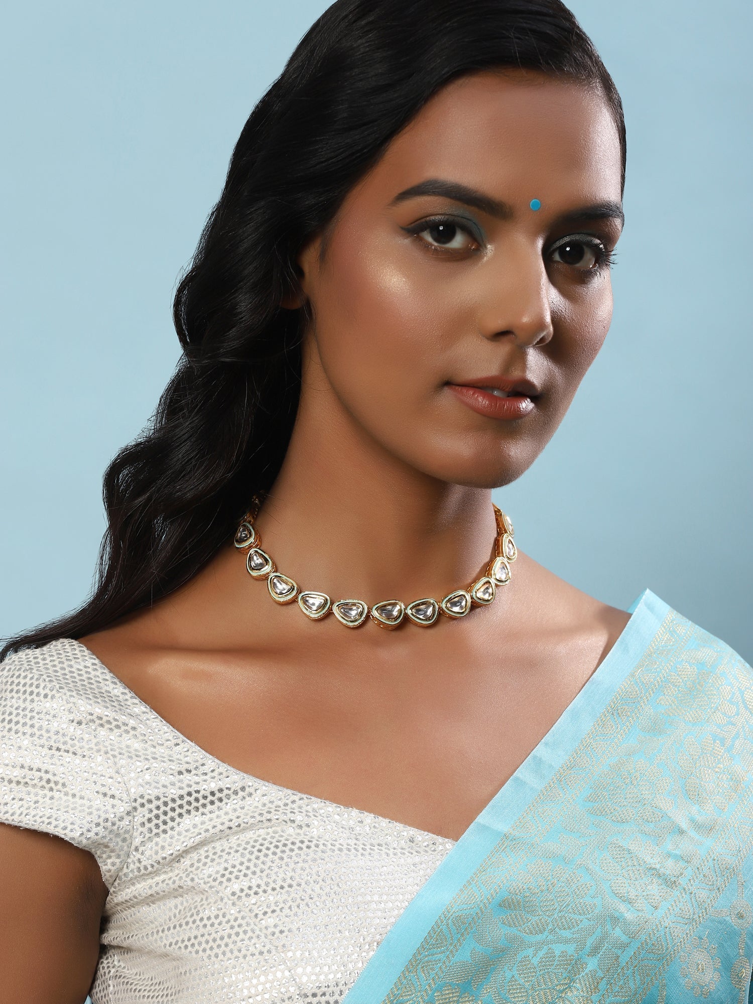 White Brass Gold-Polished Necklace - Ruby Raang | Swadesiicart