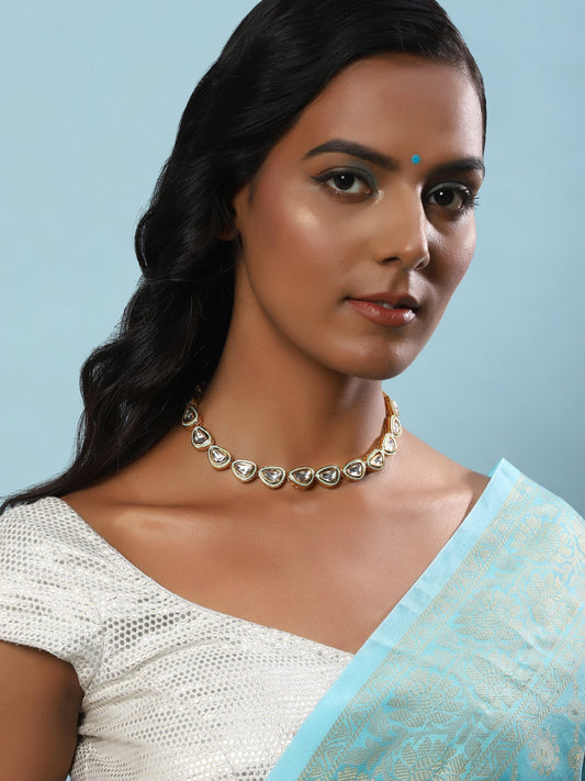 White Brass Gold-Polished Necklace - Ruby Raang | Swadesiicart