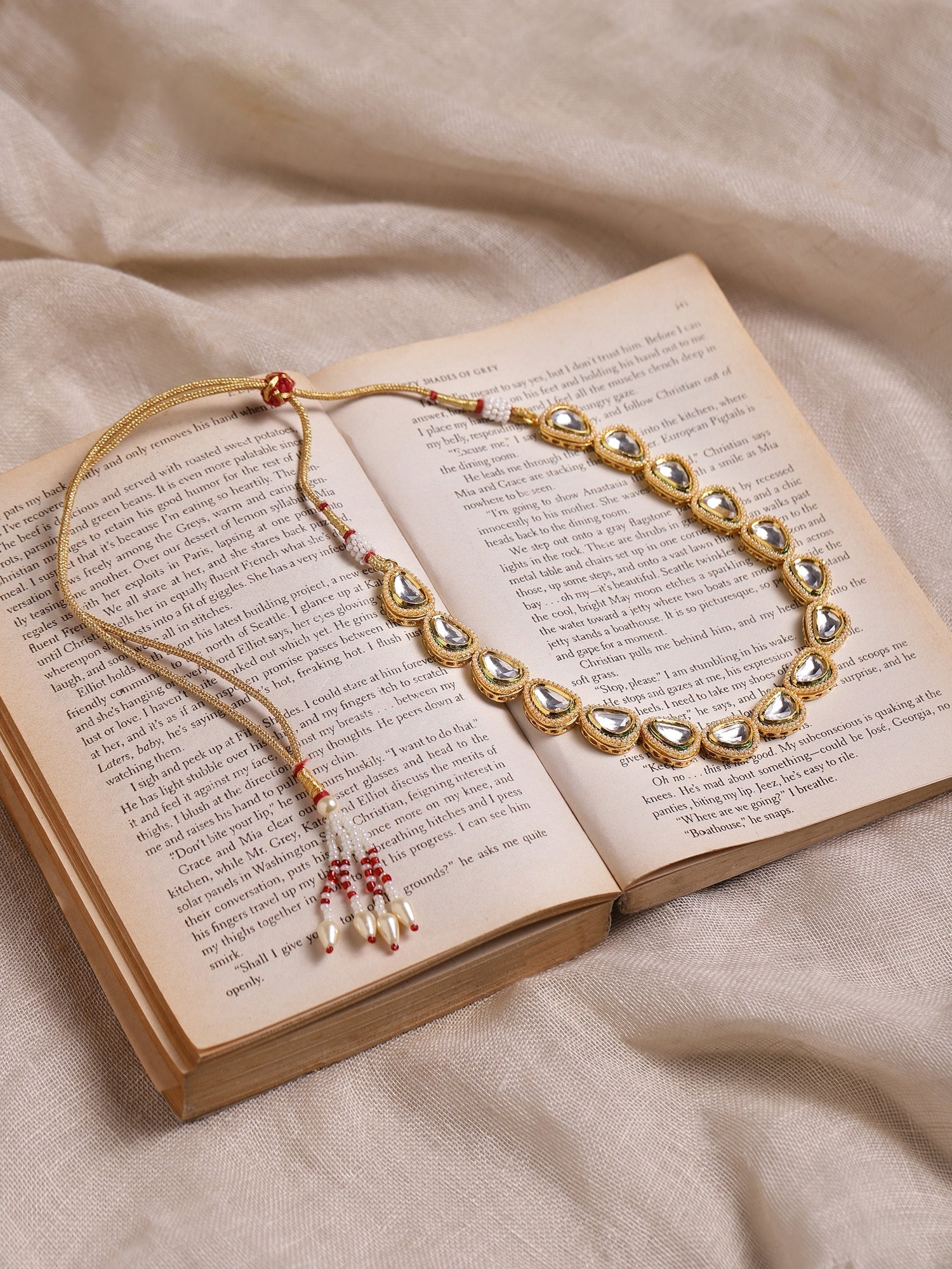 White Brass Gold-Polished Necklace - Ruby Raang | Swadesiicart