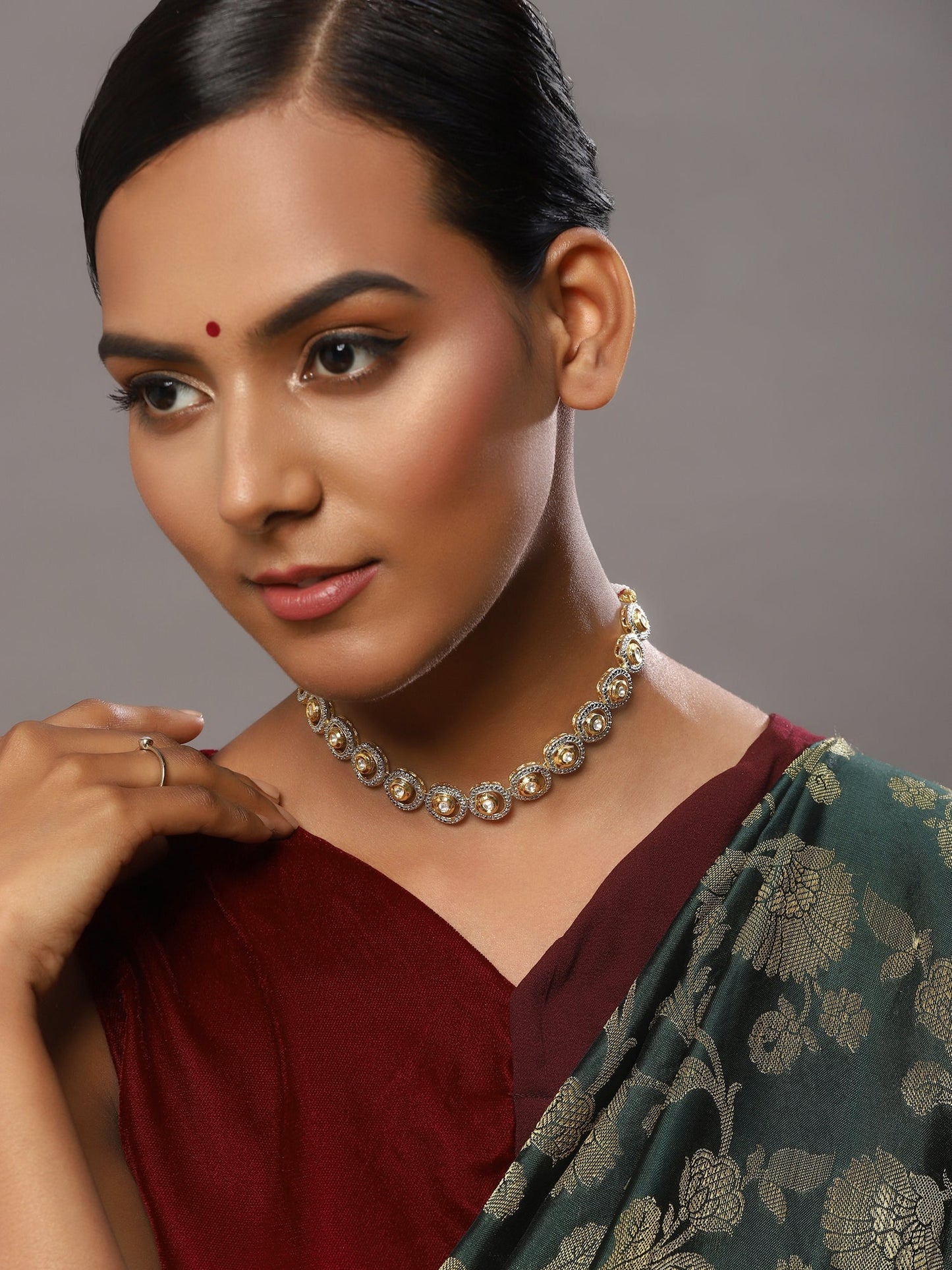 Women's Gold-Polished Kundan Studded Necklace - Ruby Raang | Swadesiicart