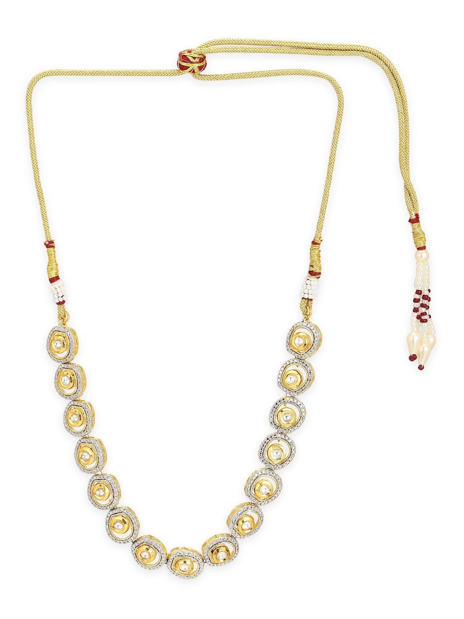 Women's Gold-Polished Kundan Studded Necklace - Ruby Raang | Swadesiicart