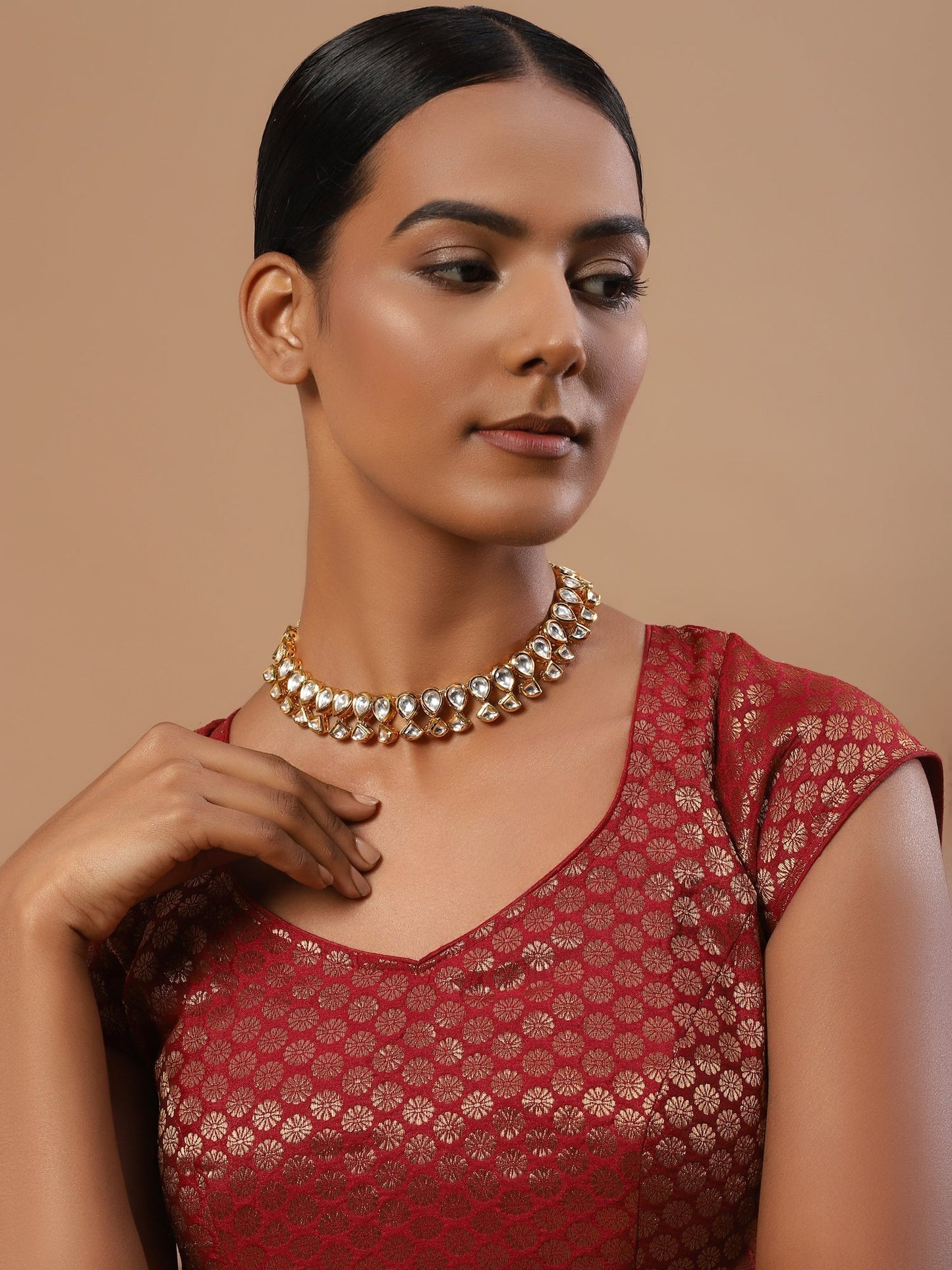 Gold-Toned White Brass Gold-Polished Handcrafted Necklace - Ruby Raang | Swadesiicart