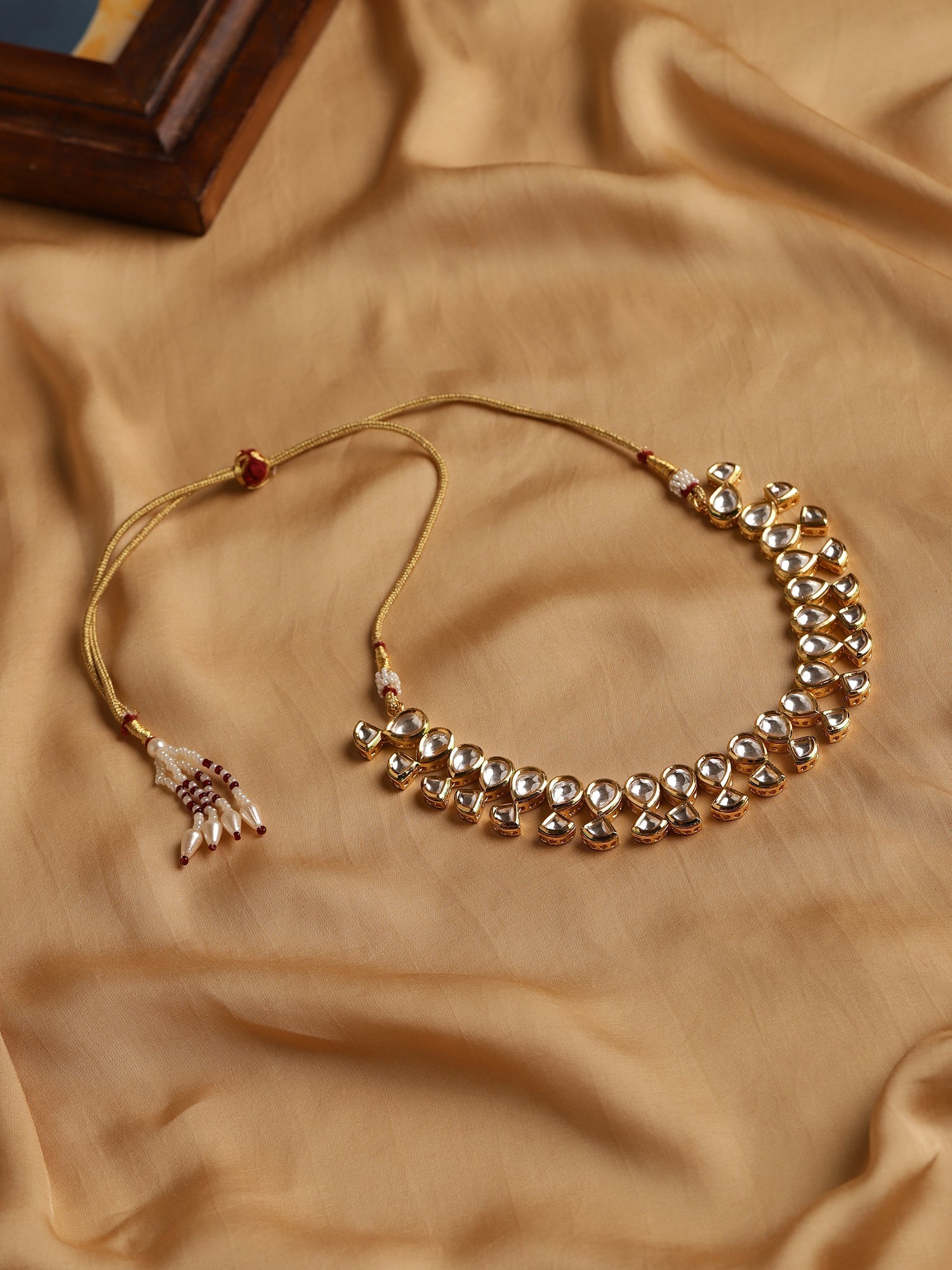Gold-Toned White Brass Gold-Polished Handcrafted Necklace - Ruby Raang | Swadesiicart